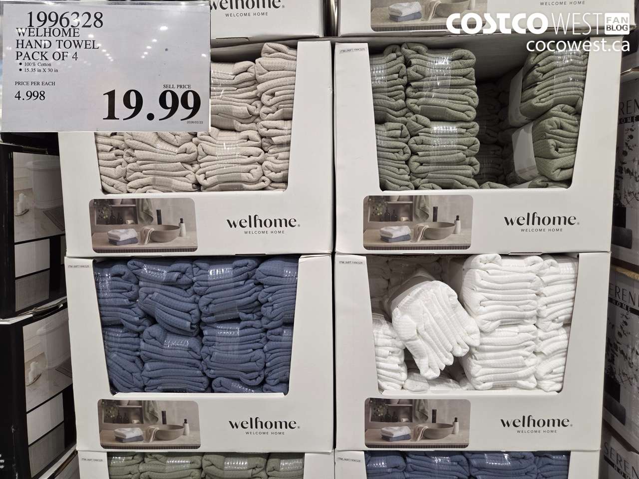 1996328 WELHOME HAND TOWEL PACK OF 4 $19.99