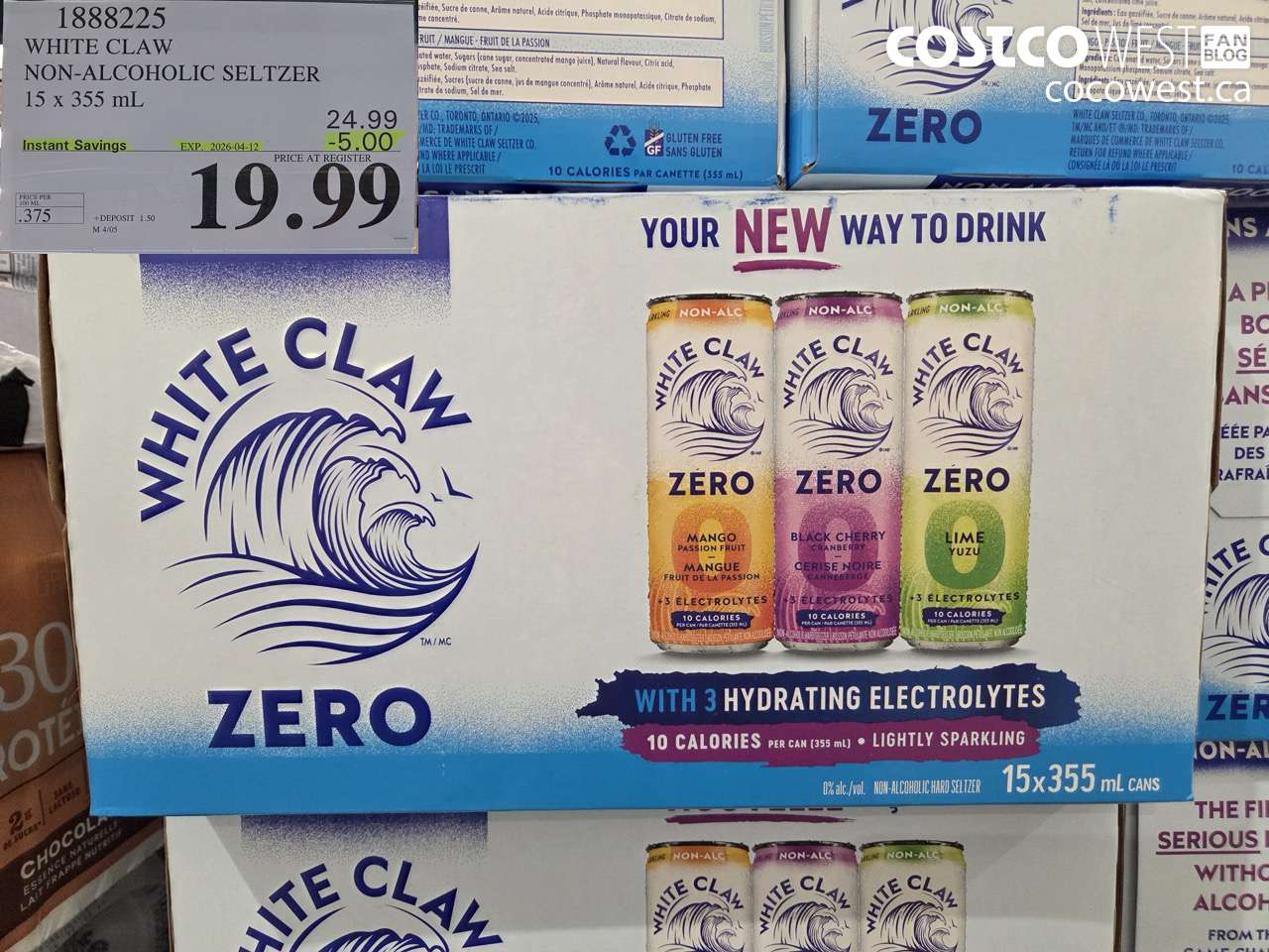1888225 WHITE CLAW NON-ALCOHOLIC SELTZER 15 X 355 ML ($5.00 INSTANT SAVINGS EXPIRES ON 2026-04-12) $19.99