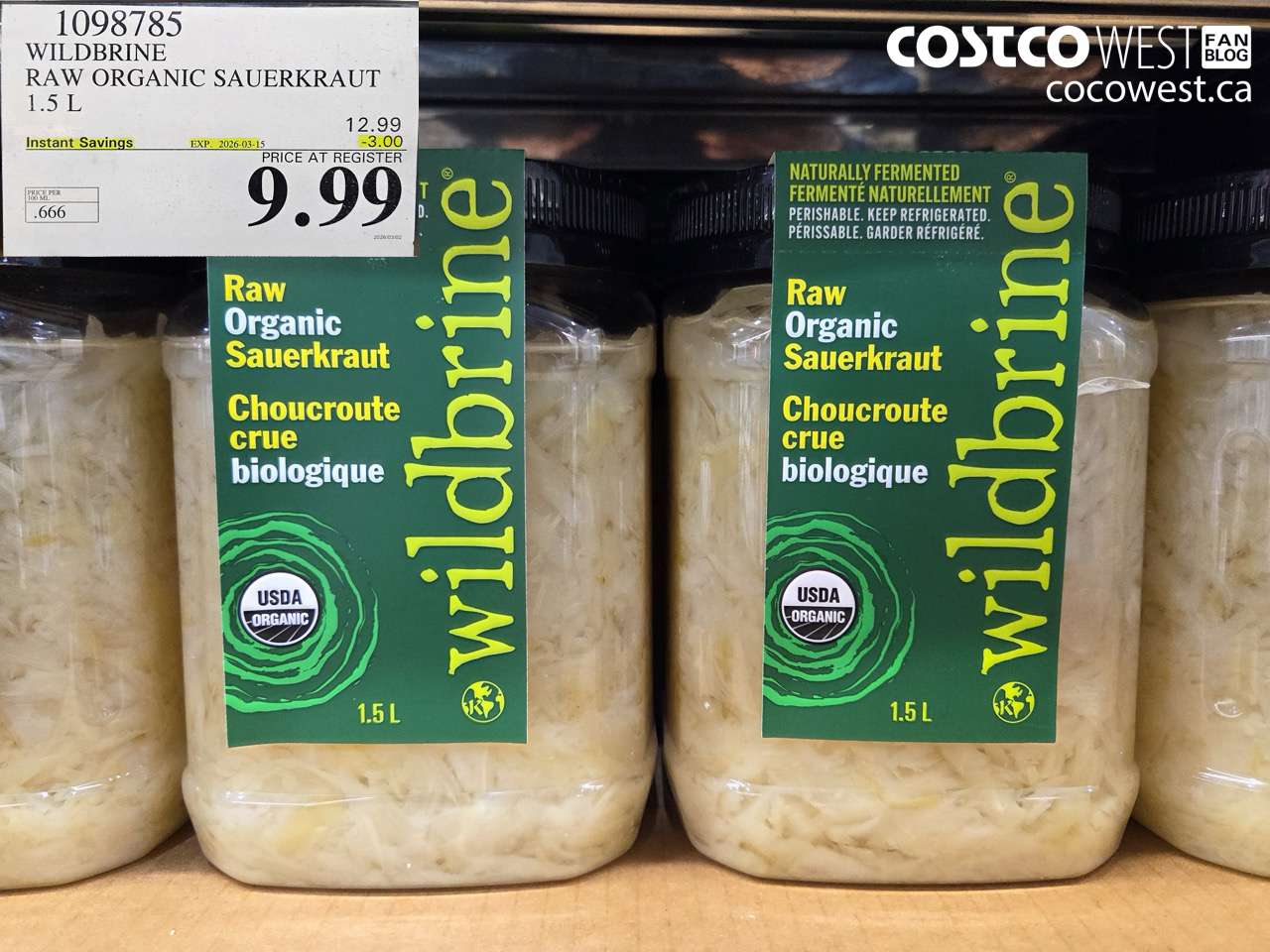 1098785 WILDBRINE RAW ORGANIC SAUERKRAUT 1.5 L ($3.00 INSTANT SAVINGS EXPIRES ON 2026-03-15) $9.99