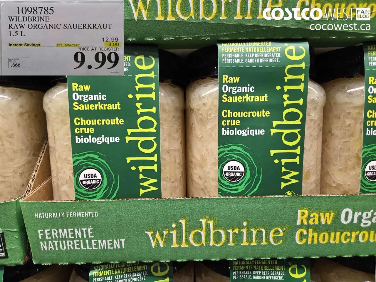 1098785 WILDBRINE RAW ORGANIC SAUERKRAUT 1.5 L ($3.00 INSTANT SAVINGS EXPIRES ON 2026-03-15) $9.99
