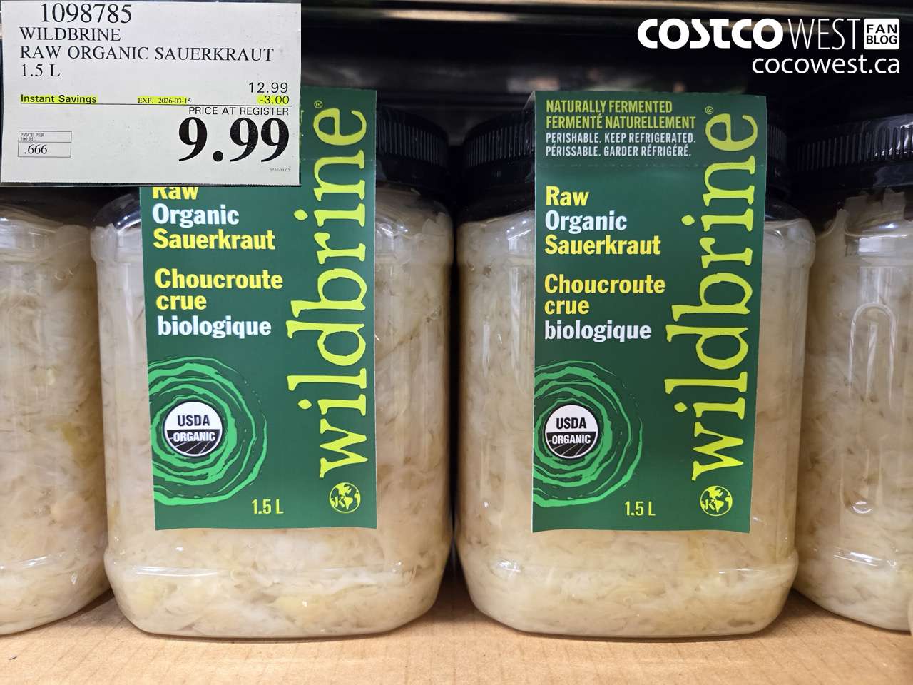 1098785 WILD BRINE RAW ORGANIC SAUERKRAUT 1.5 L ($3.00 INSTANT SAVINGS EXPIRES ON 2026-03-15) $9.99