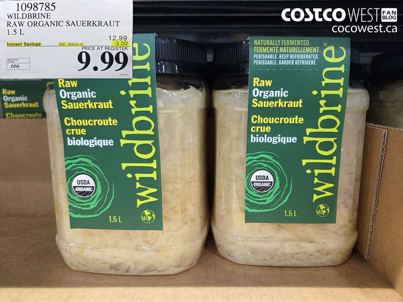 1098785 WILD BRINE RAW ORGANIC SAUERKRAUT 1.5 L ($3.00 INSTANT SAVINGS EXPIRES ON 2026-03-15) $9.99