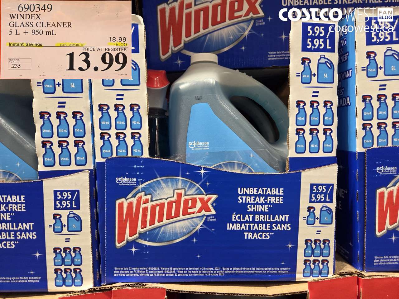 690349 WINDEX GLASS CLEANER 5 L + 950 ML ($5.00 INSTANT SAVINGS EXPIRES ON 2026-04-12) $13.99