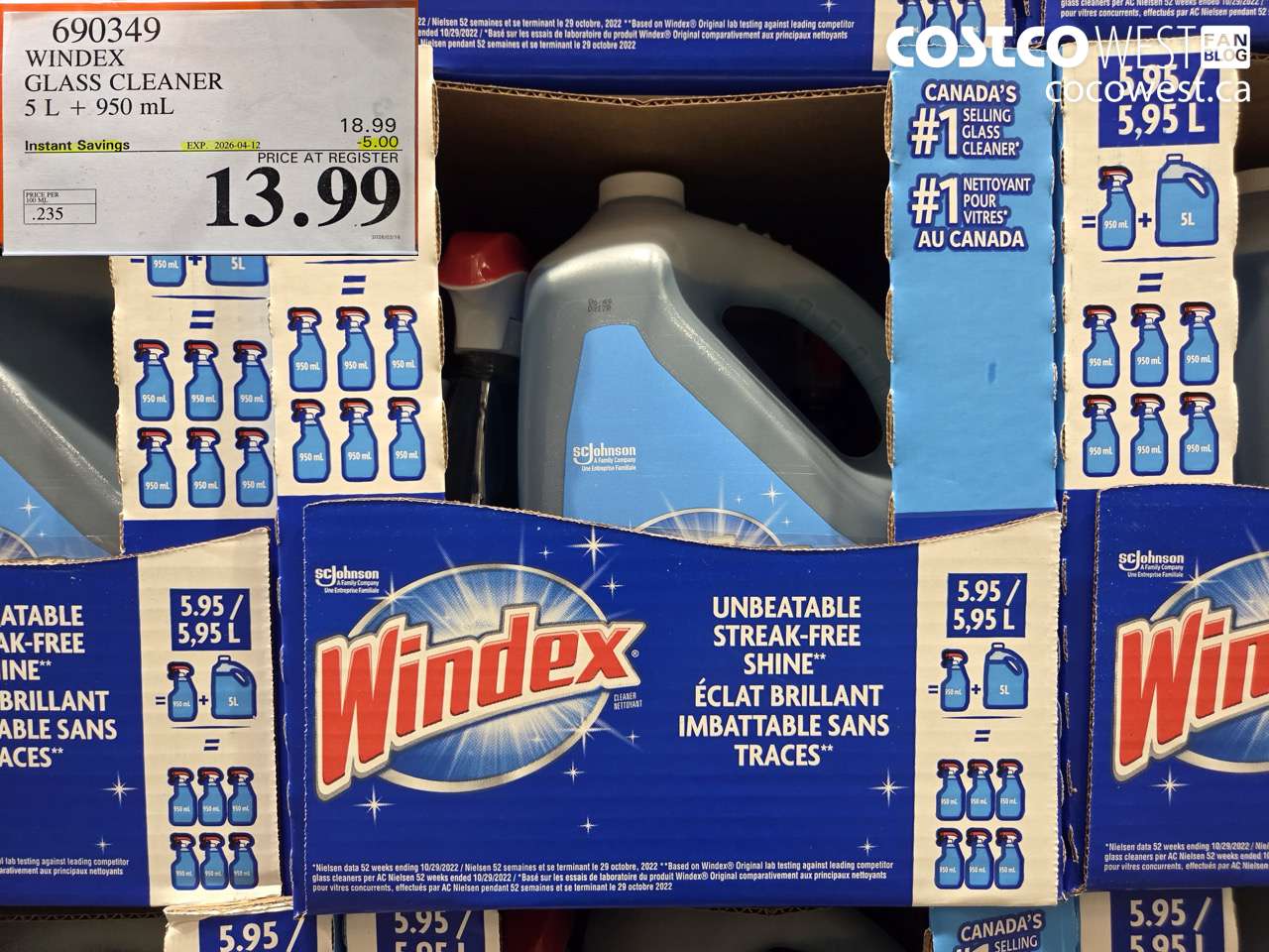 690349 WINDEX GLASS CLEANER 5 L + 950 ML ($5.00 INSTANT SAVINGS EXPIRES ON 2026-04-12) $13.99