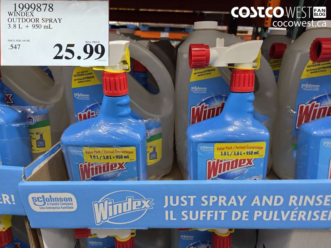 1999878 WINDEX OUTDOOR SPRAY 3.8 L + 950 ML $25.99