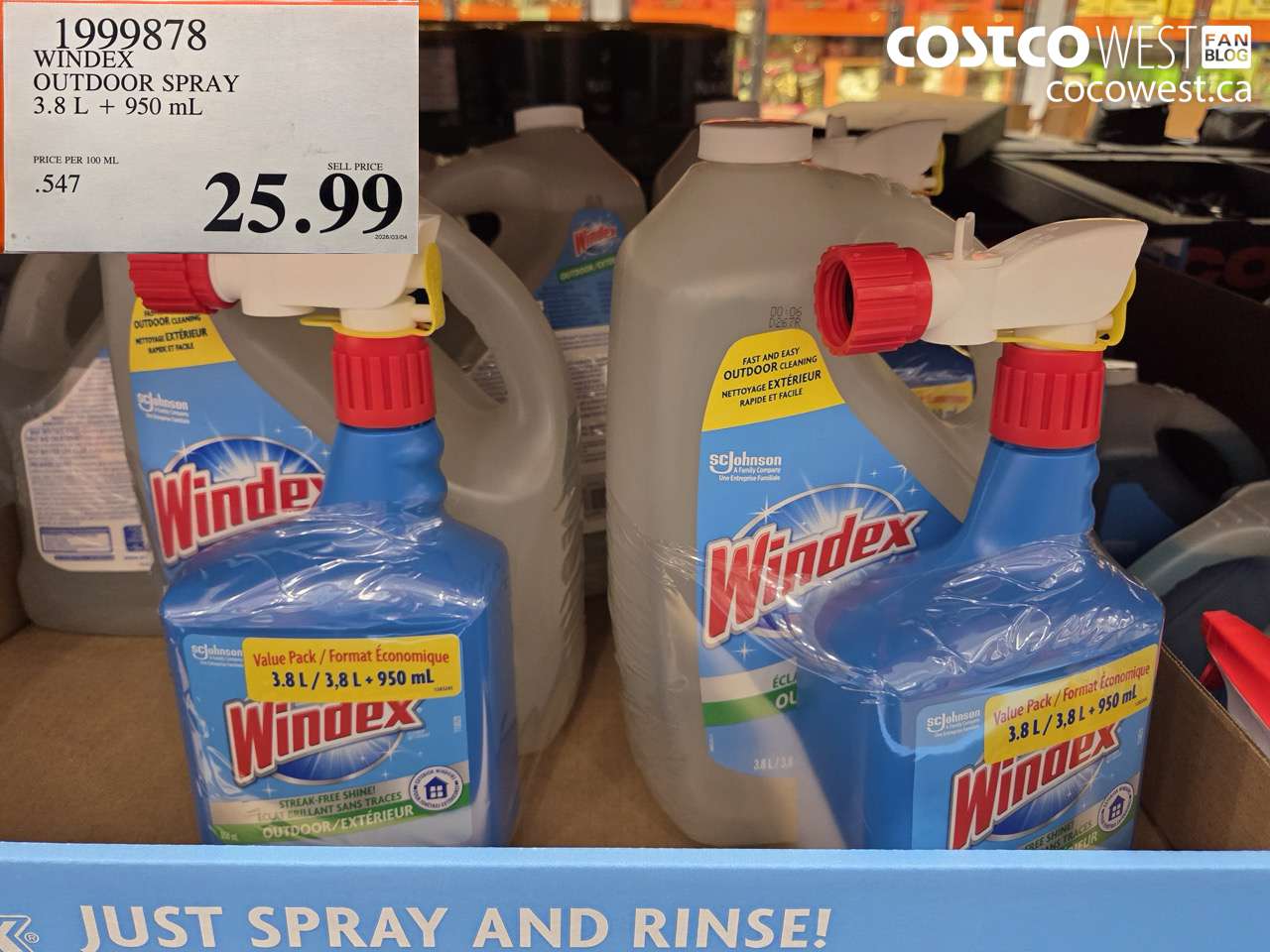 1999878 WINDEX OUTDOOR SPRAY 3.8 L + 950 ML $25.99