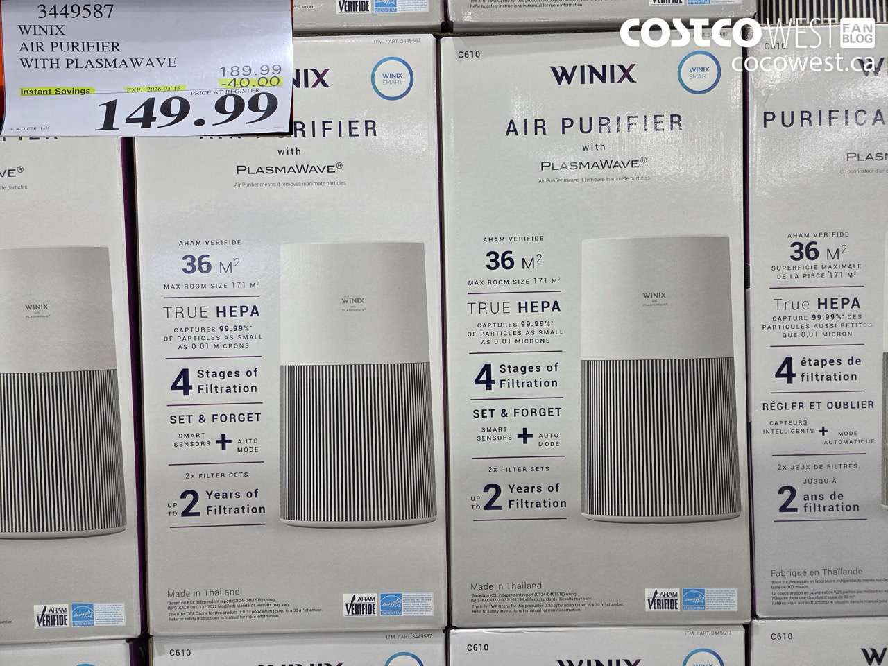 3449587 WINIX AIR PURIFIER WITH PLASMAWAVE ($40.00 INSTANT SAVINGS EXPIRES ON 2026-03-15) $149.99