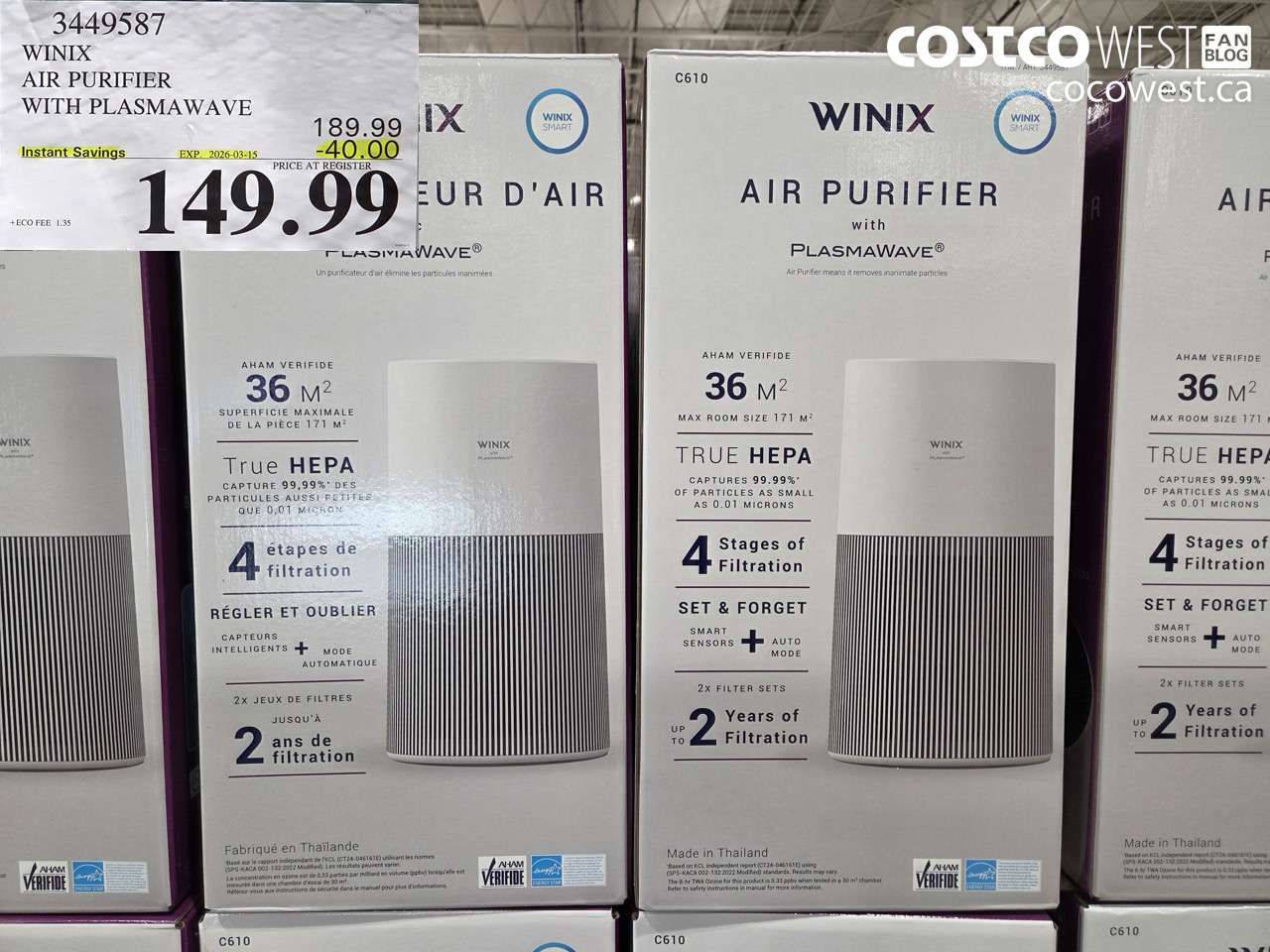 3449587 WINIX AIR PURIFIER WITH PLASMAWAVE ($40.00 INSTANT SAVINGS EXPIRES ON 2026-03-15) $149.99