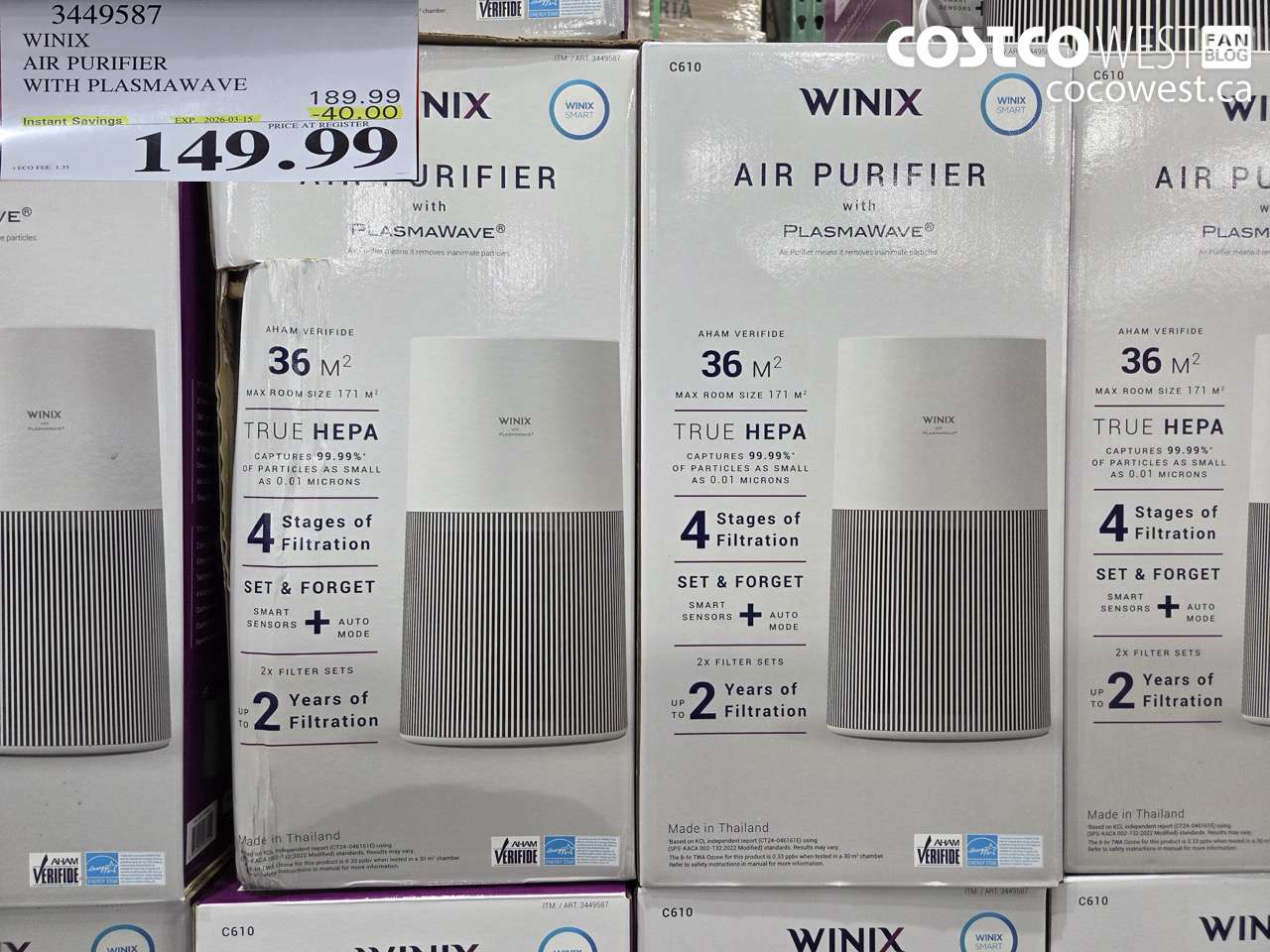 3449587 WINIX AIR PURIFIER WITH PLASMAWAVE ($40.00 INSTANT SAVINGS EXPIRES ON 2026-03-15) $149.99