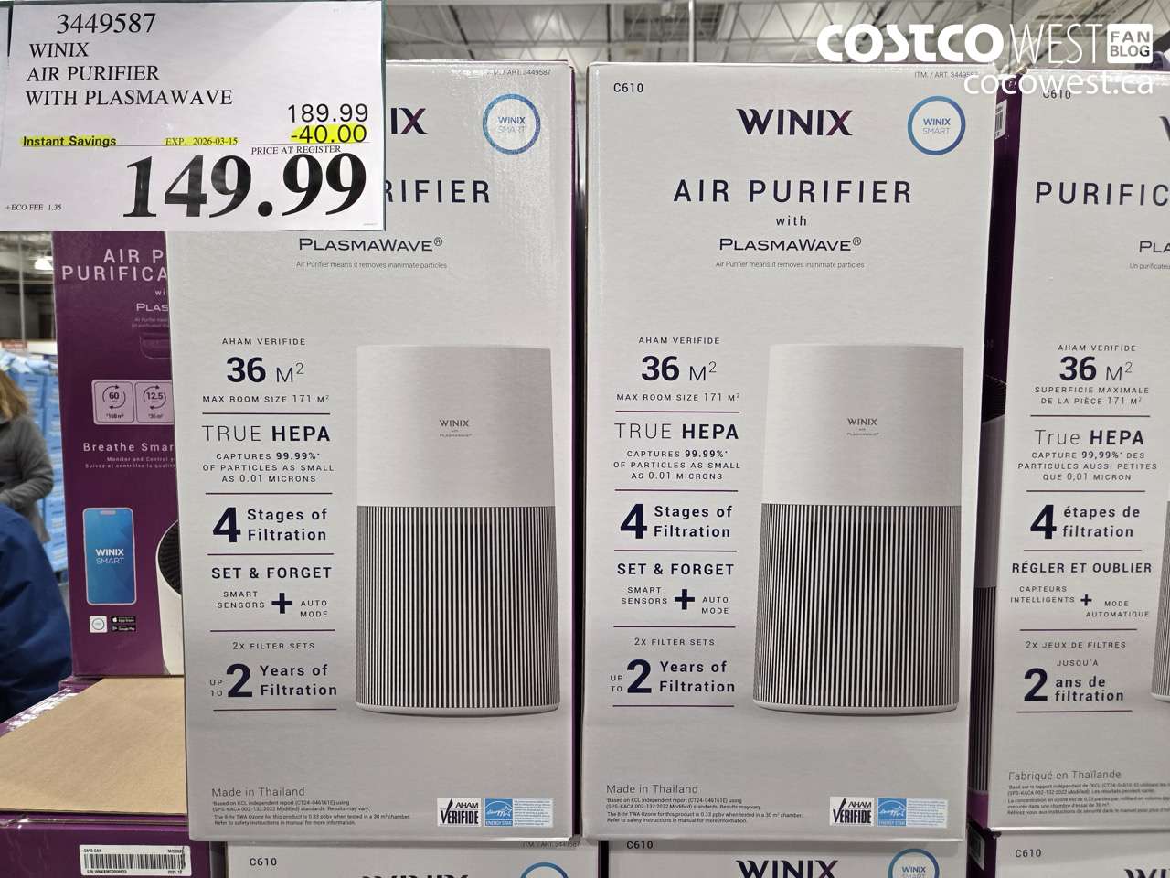 3449587 WINIX AIR PURIFIER WITH PLASMAWAVE ($40.00 INSTANT SAVINGS EXPIRES ON 2026-03-15) $149.99