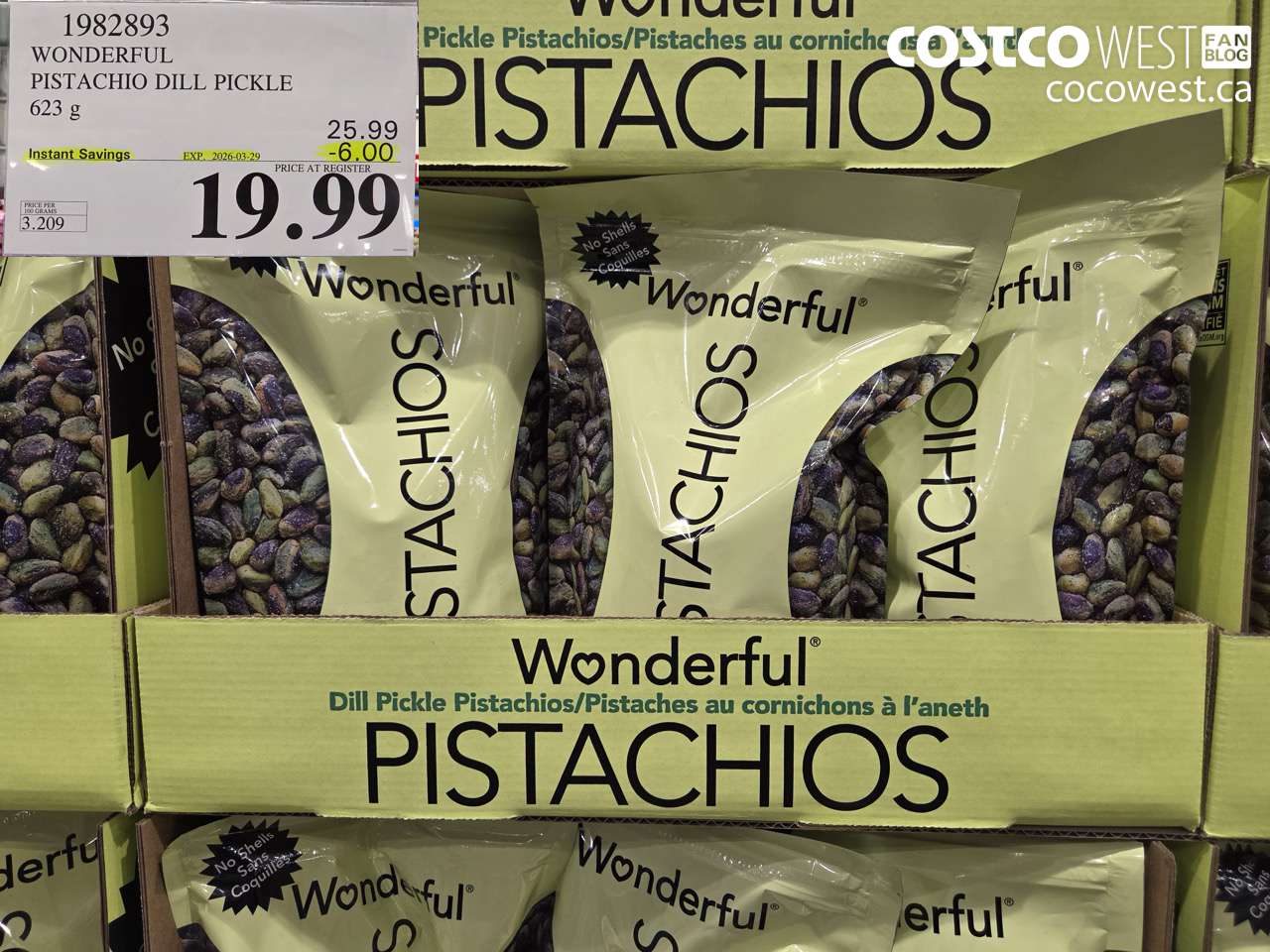 1982893 WONDERFUL PISTACHIO DILL PICKLE 623 G ($6.00 INSTANT SAVINGS EXPIRES ON 2026-03-29) $19.99