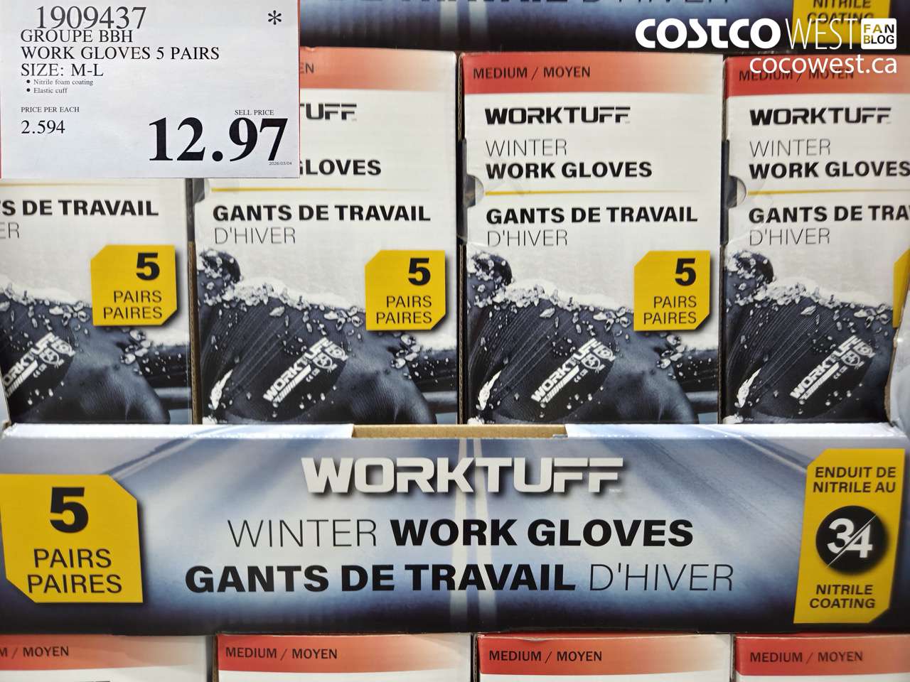 1909437 WORK GLOVES 5 PAIRS SIZE M-L $12.97
