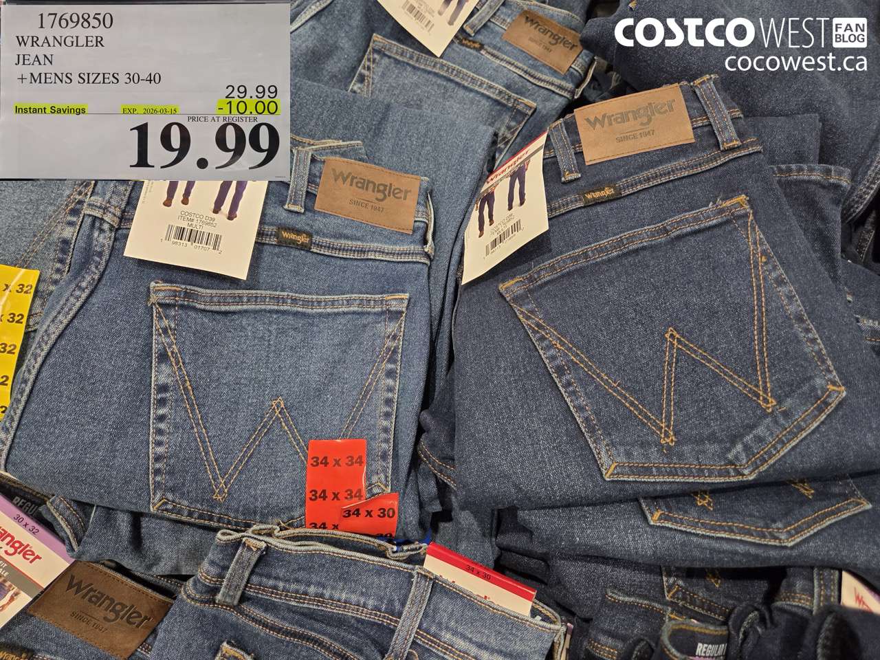 1769850 WRANGLER JEAN + MENS SIZES 30-40 ($10.00 INSTANT SAVINGS EXPIRES ON 2026-03-15) $19.99