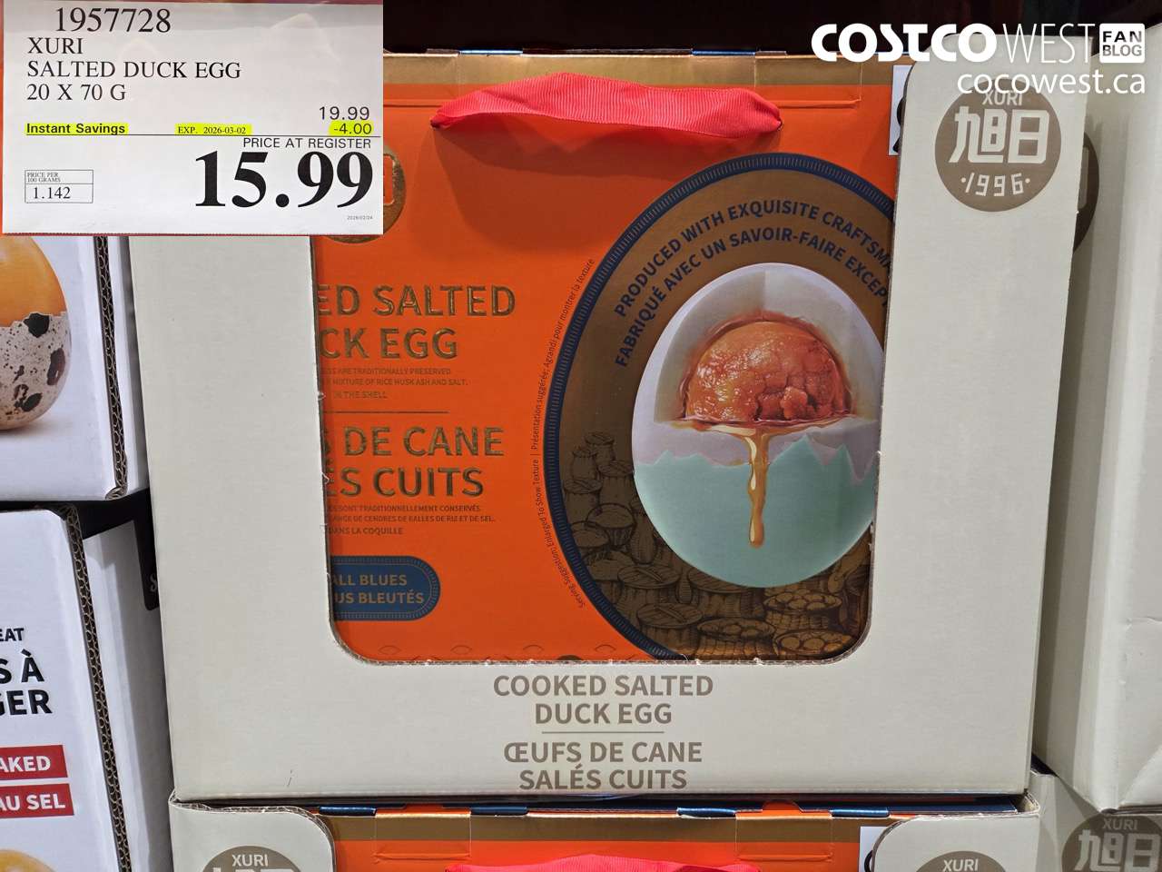 1957728 XURI SALTED DUCK EGG 20 X 70 G ($4.00 INSTANT SAVINGS EXPIRES ON 2026-03-02) $15.99