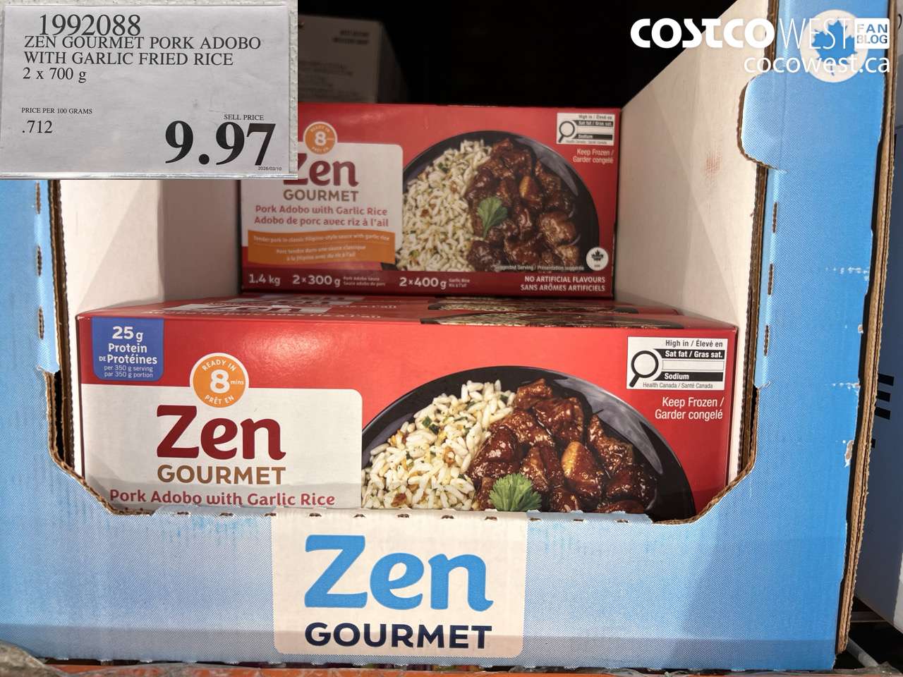 1992088 ZEN GOURMET PORK ADOBO WITH GARLIC FRIED RICE 2 X 700G $9.97