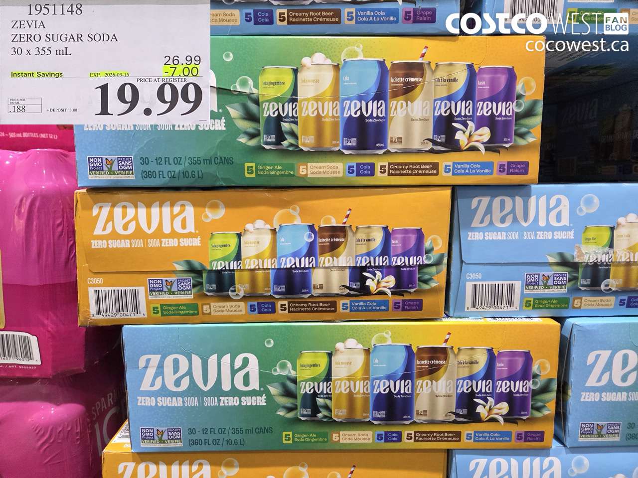 1951148 ZEVIA ZERO SUGAR SODA 30 X 355 ML ($7.00 INSTANT SAVINGS EXPIRES ON 2026-03-15) $19.99