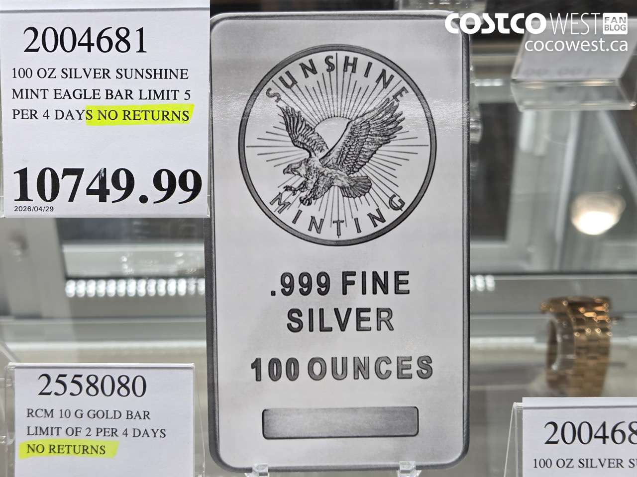 2004681 100 OZ SILVER SUNSHINE MINT EAGLE BAR LIMIT 5 PER 4 DAYS NO RETURNS $10749.99