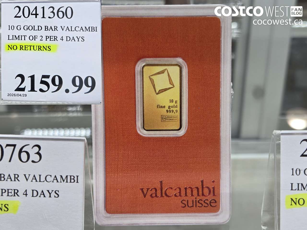 2041360 10 G GOLD BAR VALCAMBI LIMIT OF 2 PER 4 DAYS NO RETURNS $2159.99