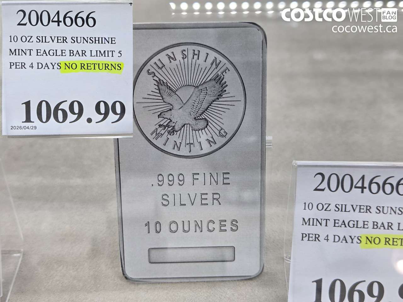20044666 10 OZ SILVER SUNSHINE MINT EAGLE BAR LIMIT 5 4 DAYS NO RETURNS $1069.99