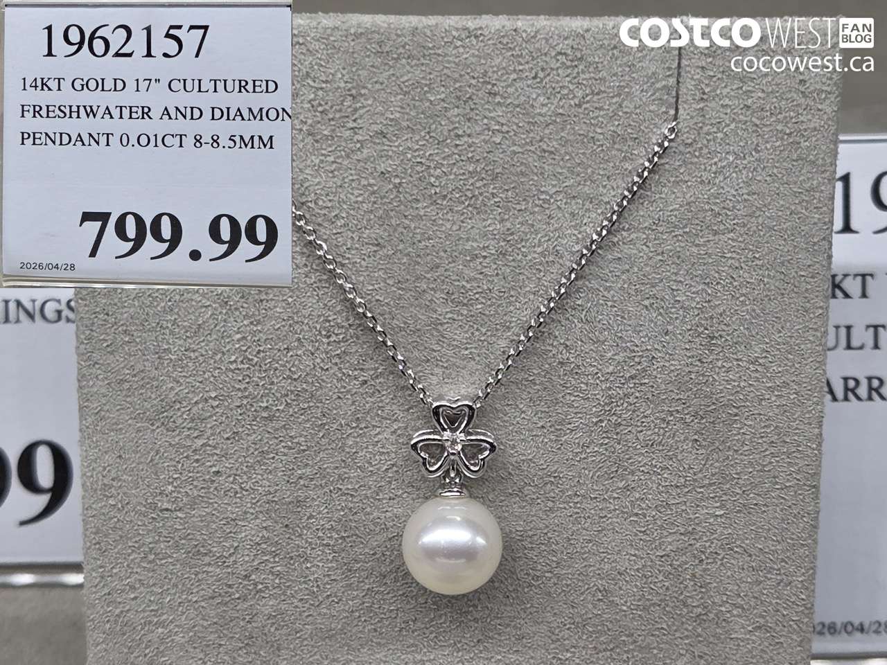 1962157 14KT GOLD 17 INCH CULTURED FRESHWATER AND DIAMOND PENDANT 0.01 CT 8-8.5MM $799.99