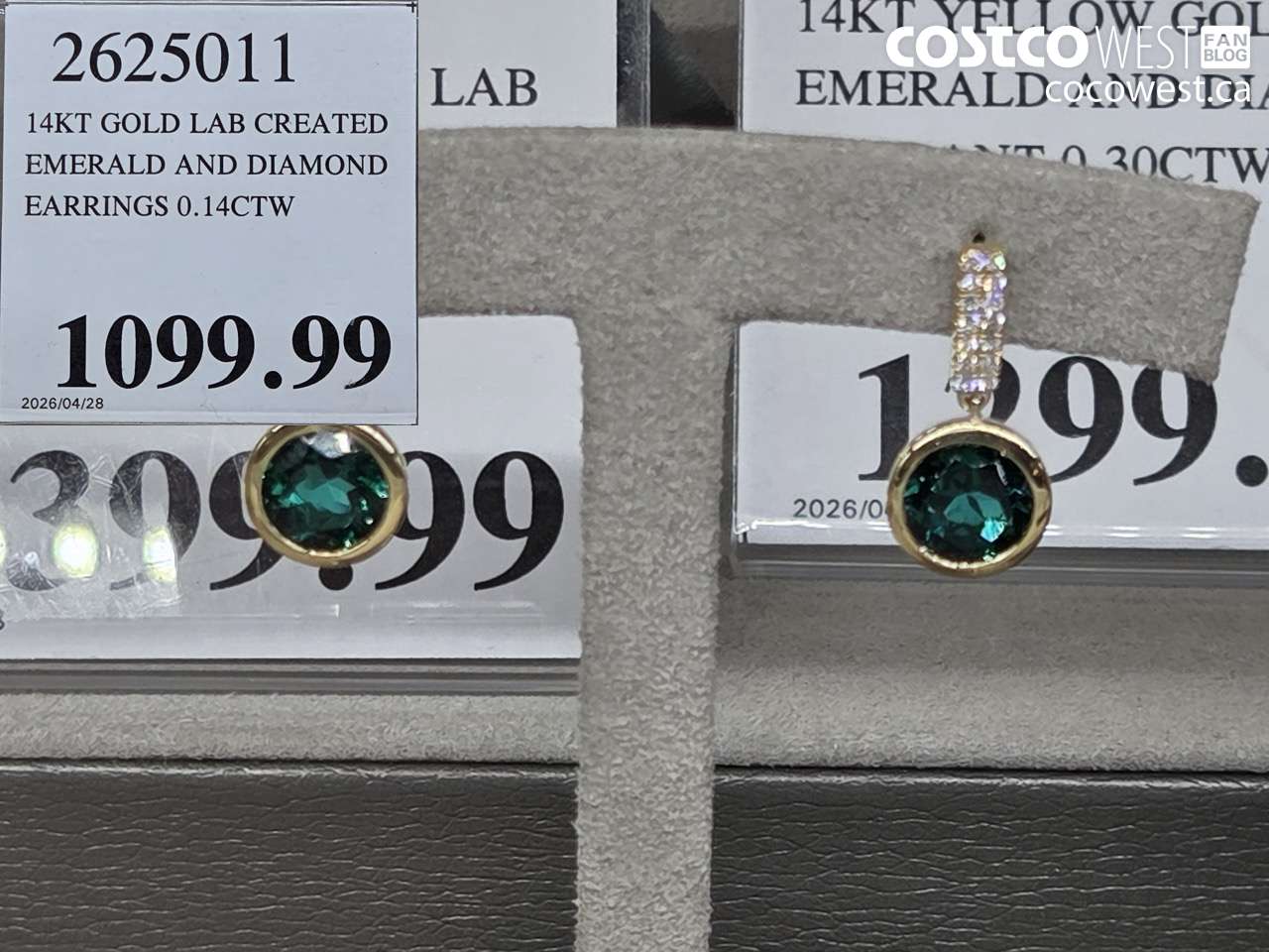 2625011 14KT GOLD LAB CREATED EMERALD AND DIAMOND EARRINGS 0.14CTW $1099.99