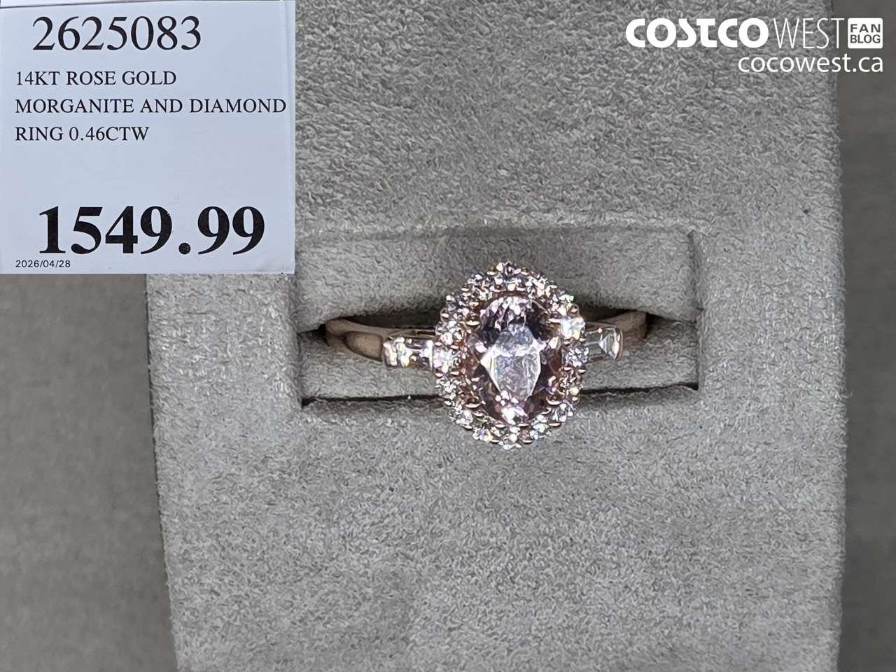 2625083 14KT ROSE GOLD MORGANITE AND DIAMOND RING 0.46CTW $1549.99