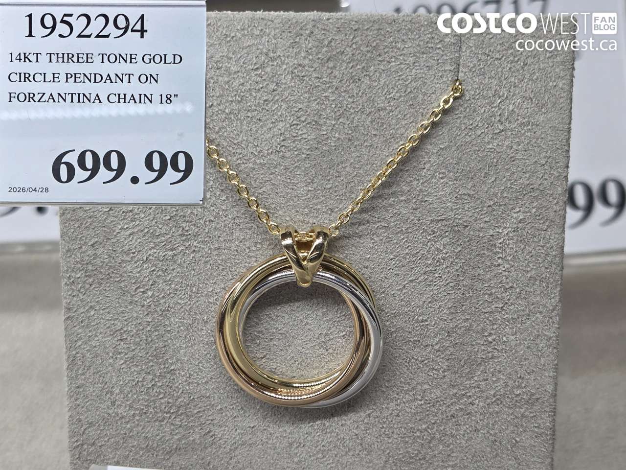 1952294 14KT THREE TONE GOLD CIRCLE PENDANT ON FORZANTINA CHAIN 18