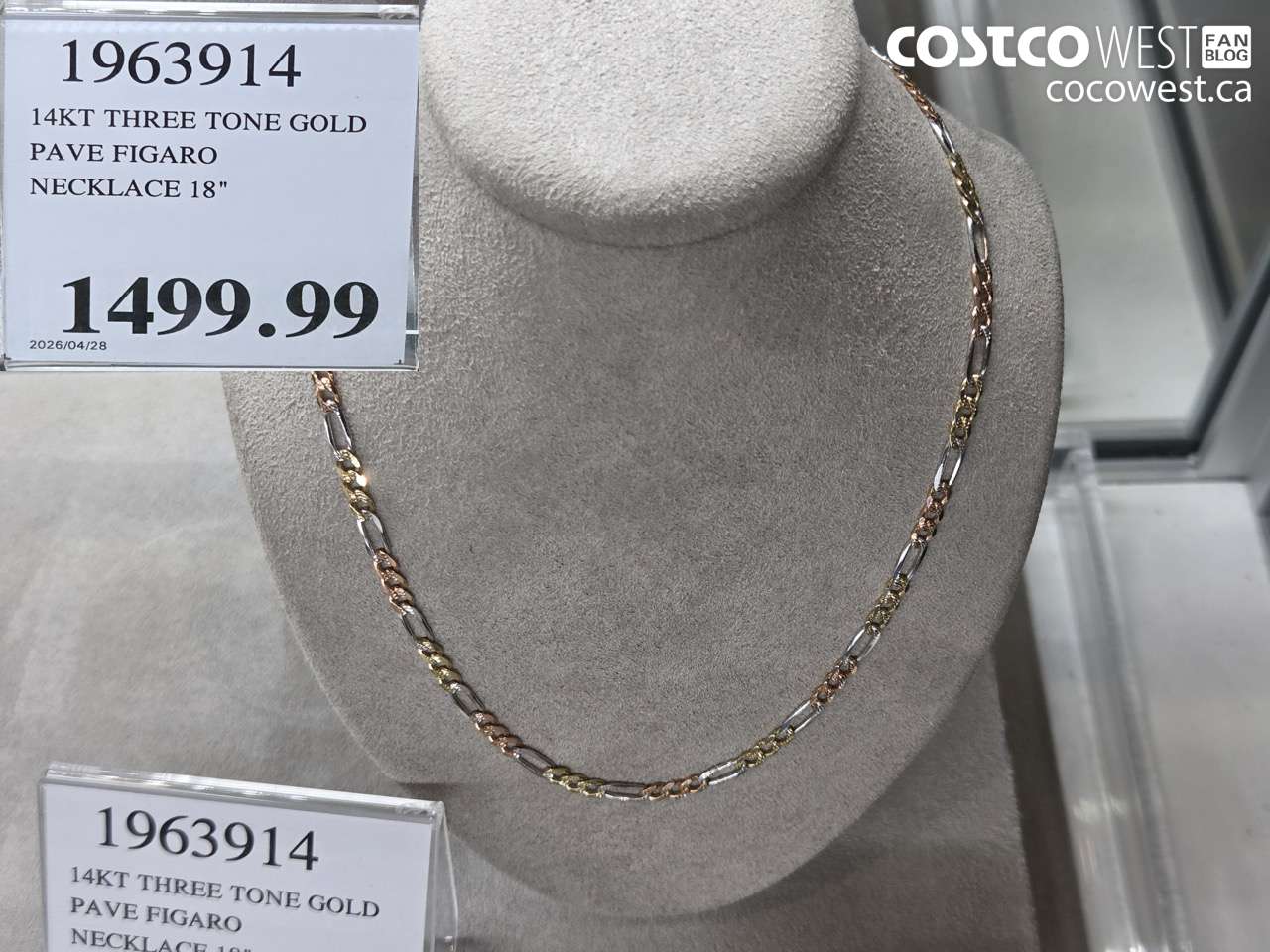 1963914 14KT THREE TONE GOLD PAVE FIGARO NECKLACE 18