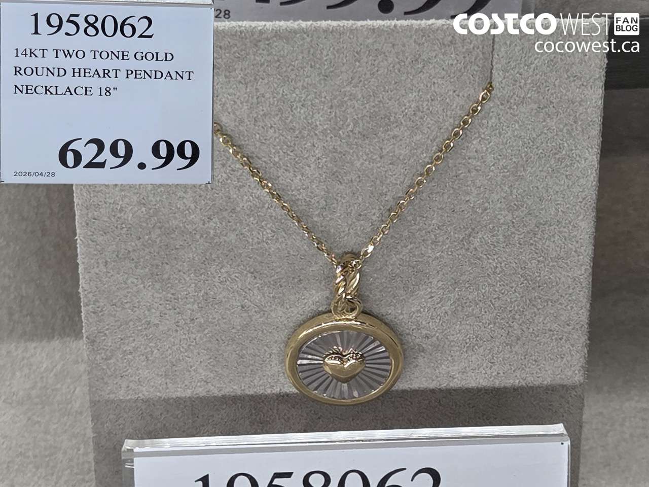 1958062 14KT TWO TONE GOLD ROUND HEART PENDANT NECKLACE 18