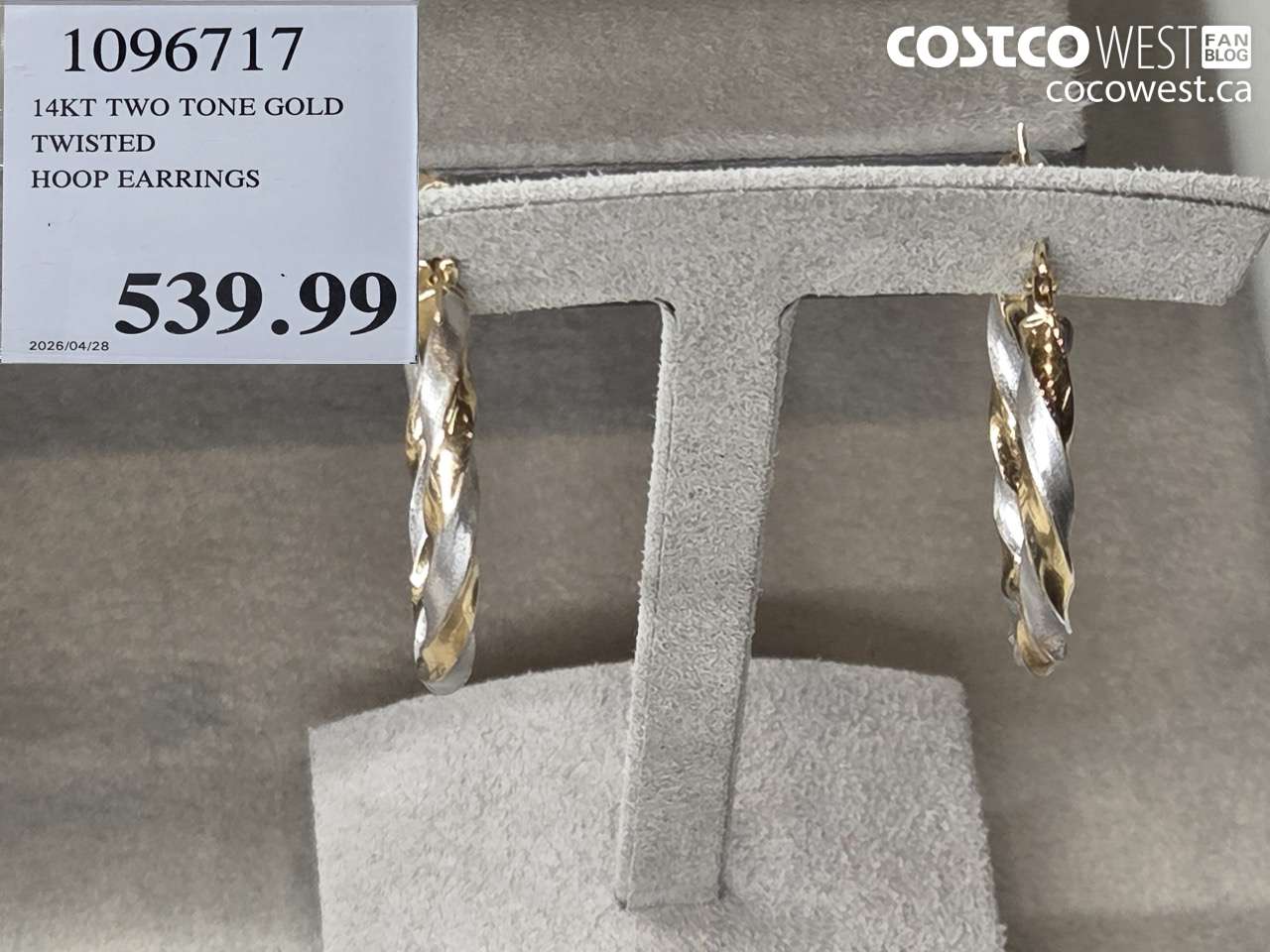 10967117 14KT TWO TONE GOLD TWISTED HOOP EARRINGS $539.99