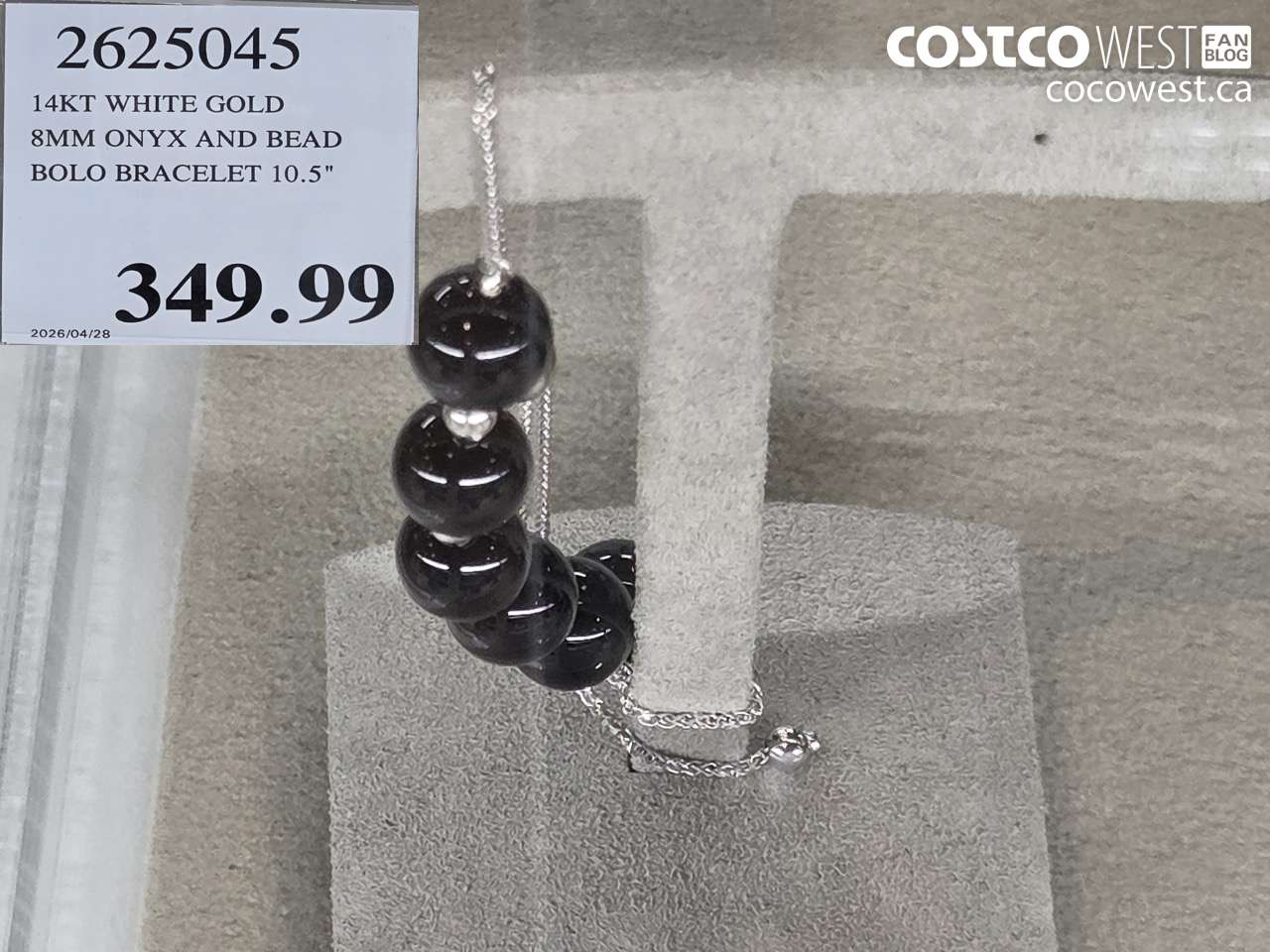 2625045 14KT WHITE GOLD 8MM ONYX AND BEAD BOLO BRACELET 10.5