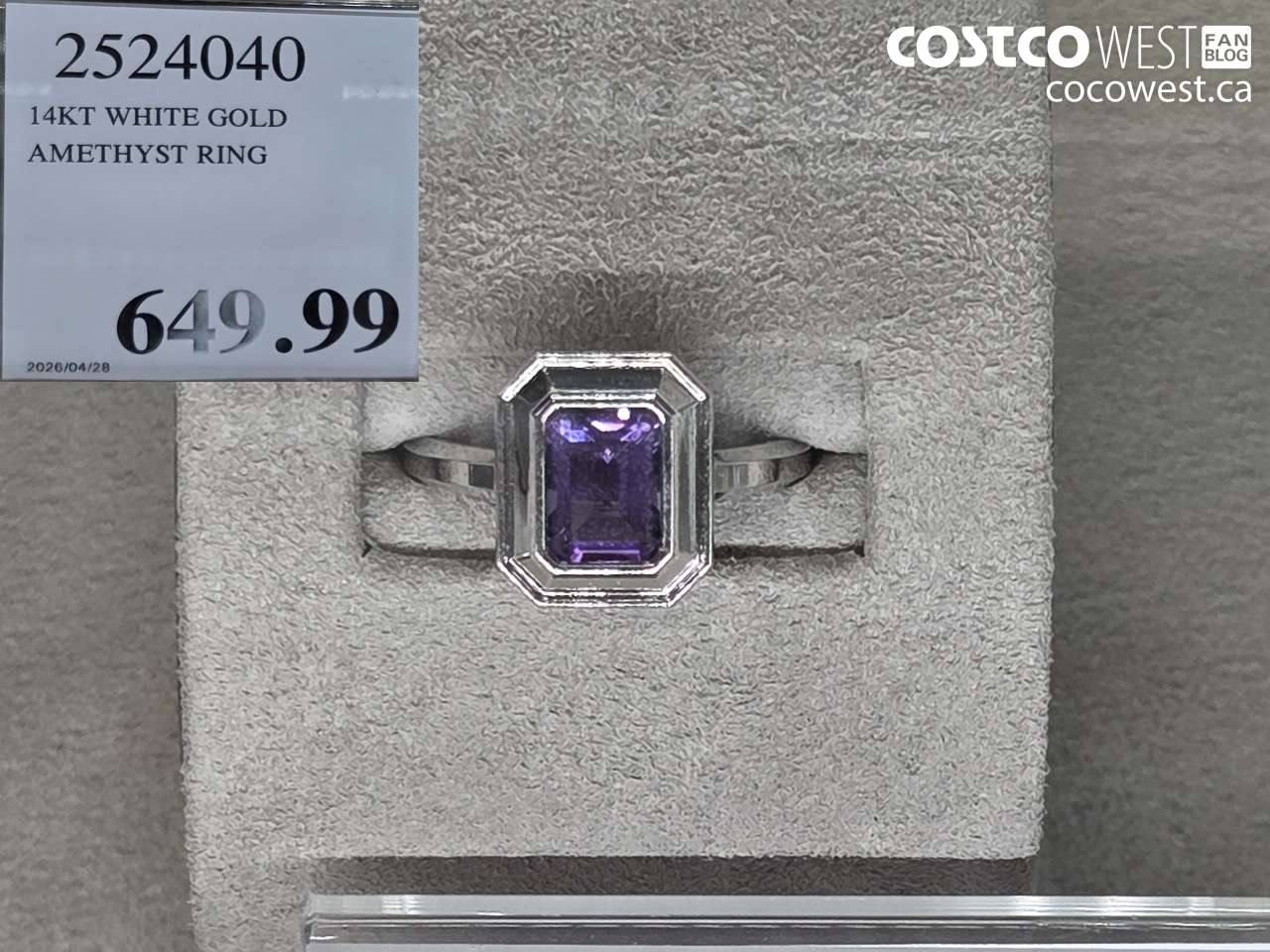 2524040 14KT WHITE GOLD AMETHYST RING $649.99