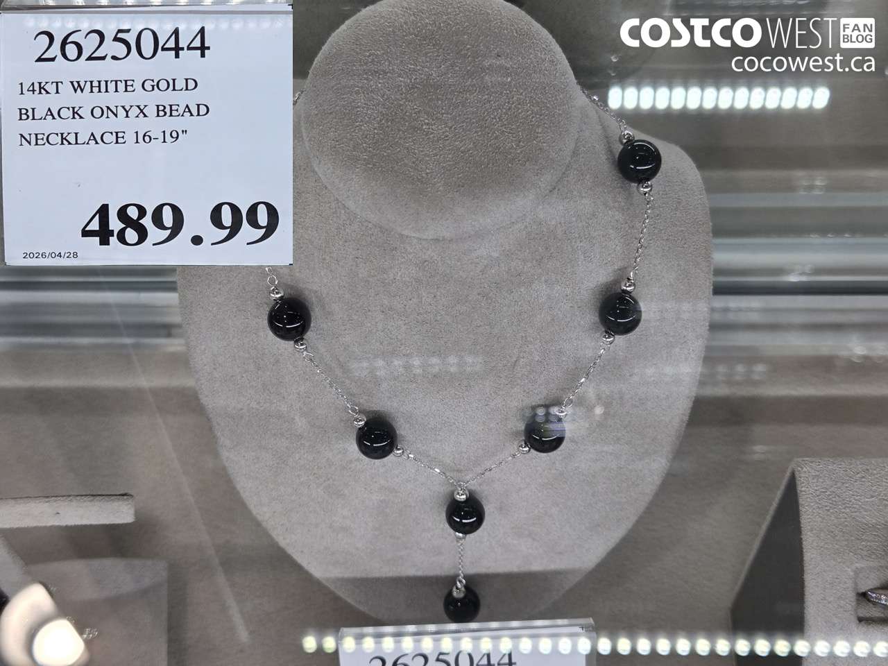 2625044 14KT WHITE GOLD BLACK ONYX BEAD NECKLACE 16-19