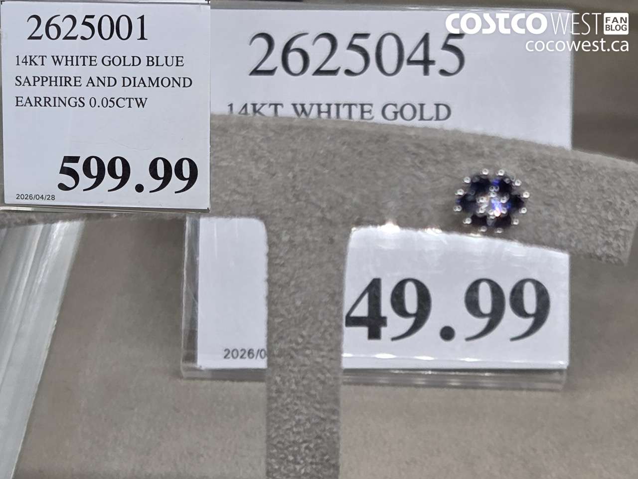 202501 14KT WHITE GOLD BLUE SAPPHIRE AND DIAMOND EARRINGS 0.05CTW $599.99