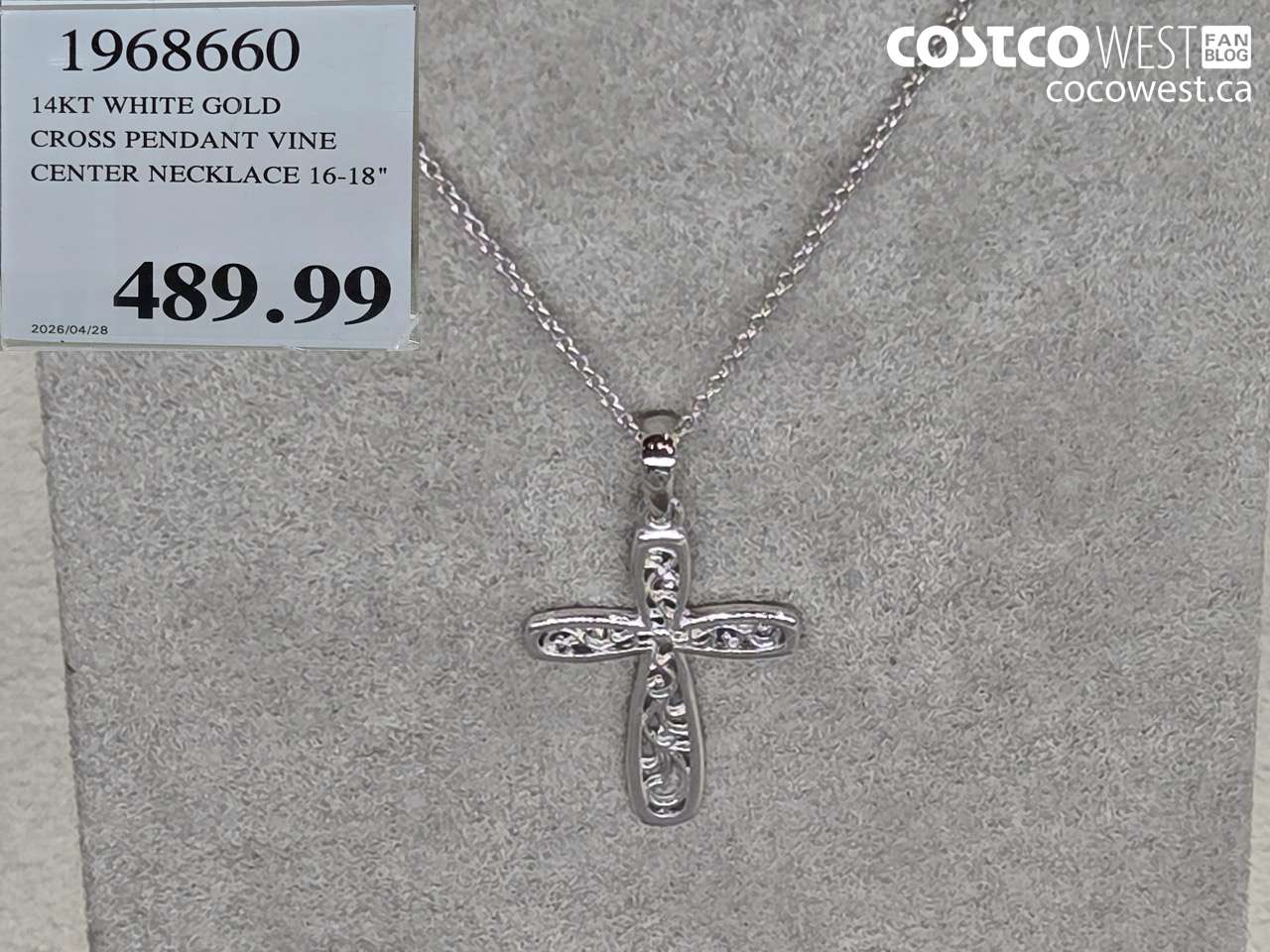 19686660 14KT WHITE GOLD CROSS PENDANT VINE CENTER NECKLACE 16-18