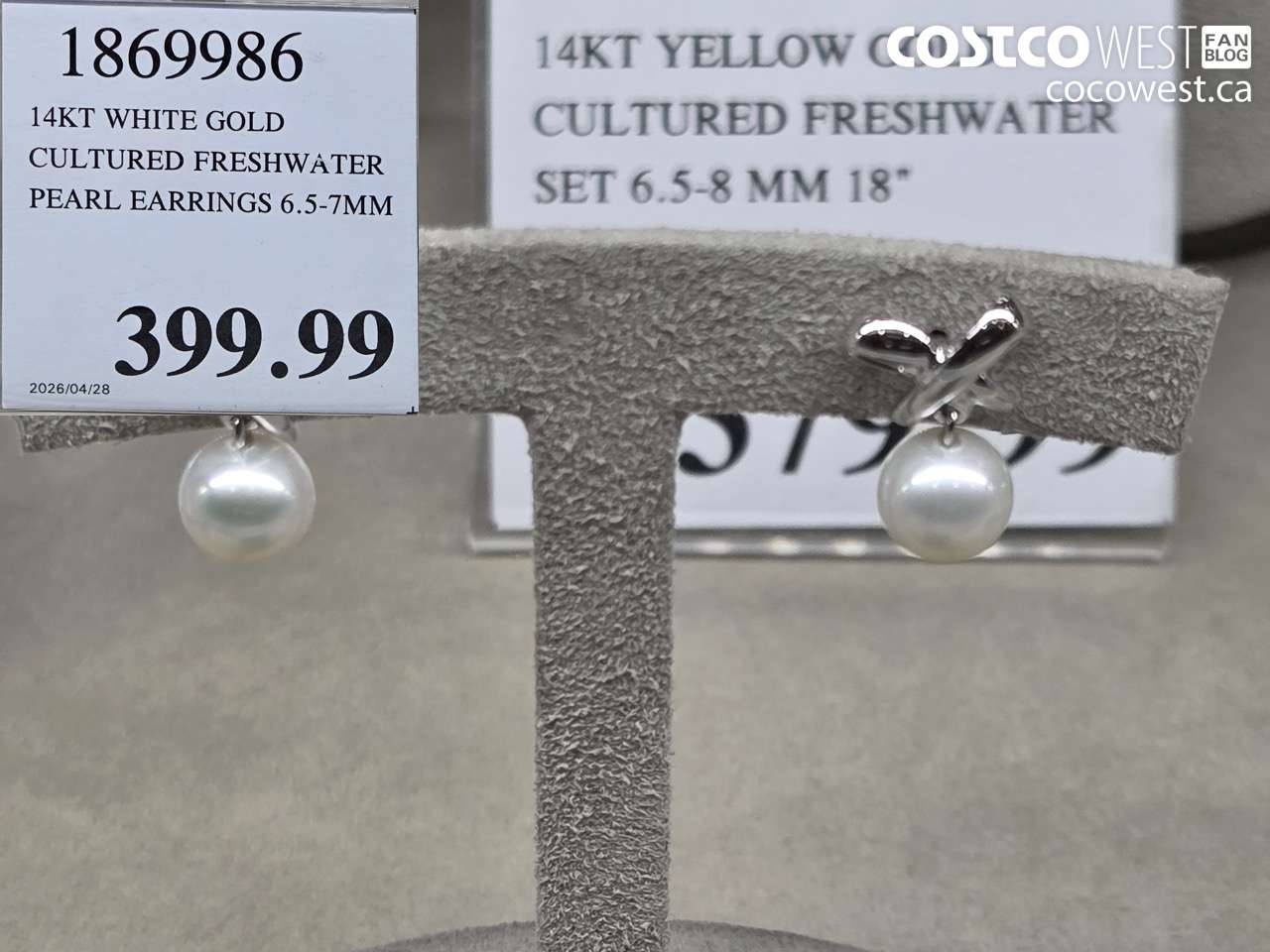 18699860 14KT WHITE GOLD CULTURED FRESHWATER PEARL EARRINGS 6.5MM $399.99