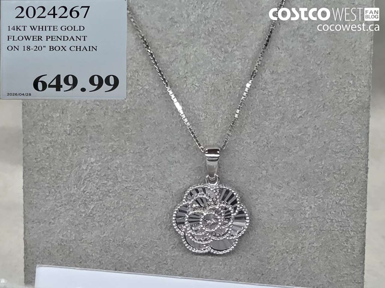 2024267 14KT WHITE GOLD FLOWER PENDANT ON 18-20