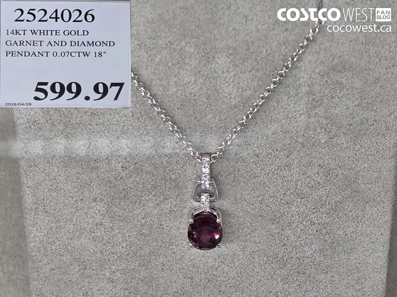 25240206 14KT WHITE GOLD GARNET AND DIAMOND PENDANT 0.70CTW 18
