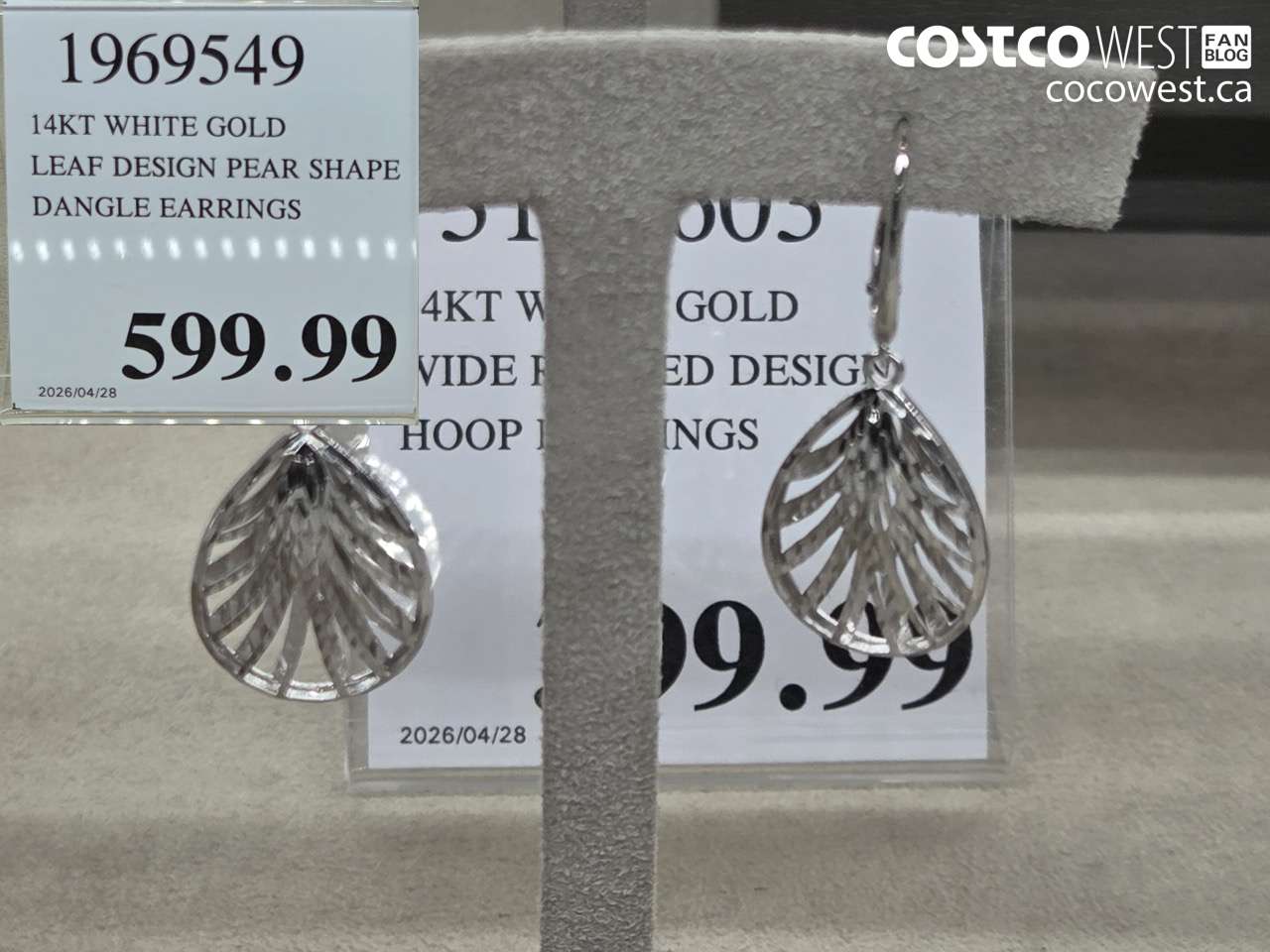 1969549 14KT WHITE GOLD LEAF DESIGN PEAR SHAPE DANGLE EARRINGS $599.99