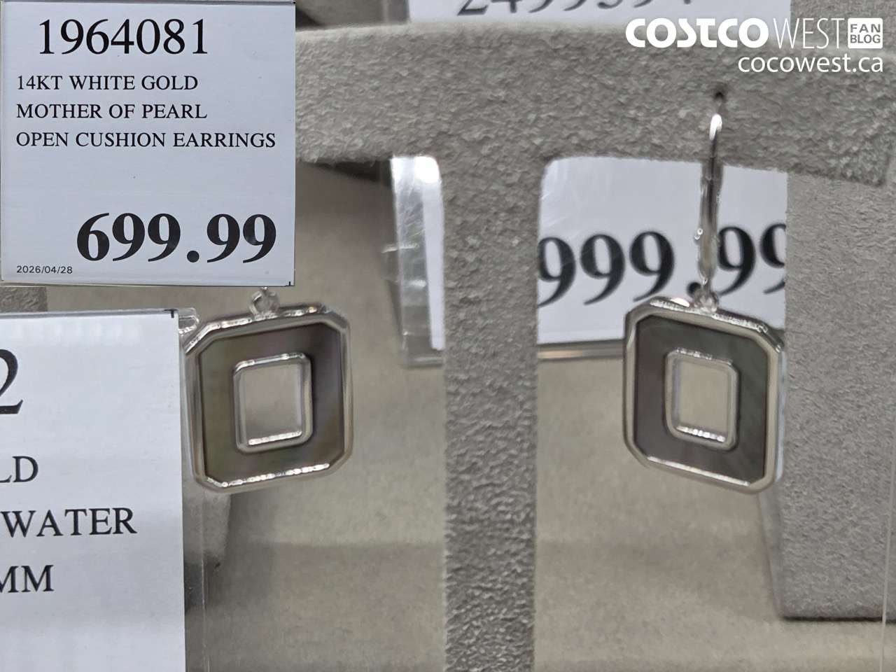 1964081 14KT WHITE GOLD MOTHER OF PEARL OPEN CUSHION EARRINGS $699.99