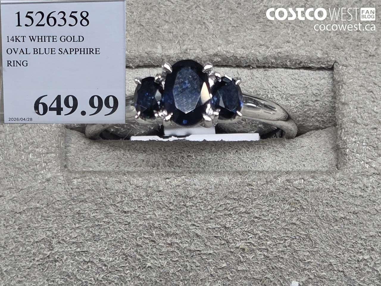 15265358 14KT WHITE GOLD OVAL BLUE SAPPHIRE RING $649.99