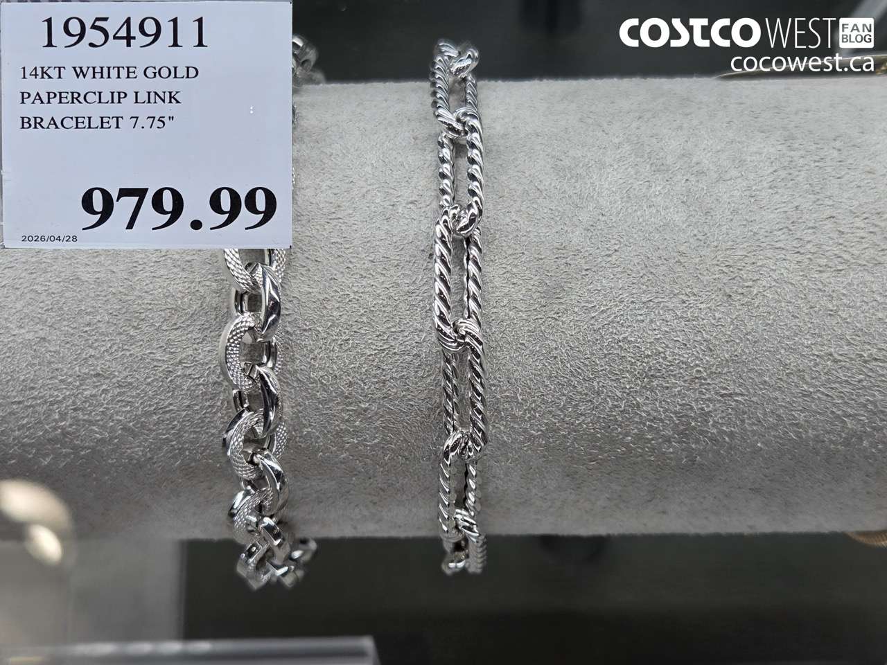 19549111 14KT WHITE GOLD PAPERCLIP LINK BRACELET 7.75