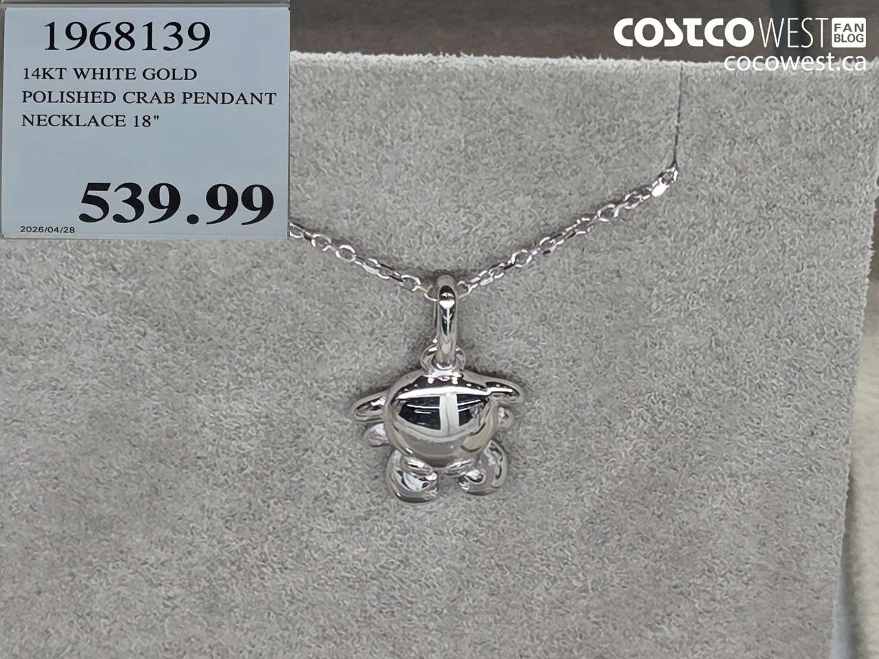 1968139 14KT WHITE GOLD POLISHED CRAB PENDANT NECKLACE 18