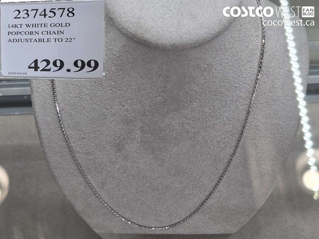 2374578 14KT WHITE GOLD POPCORN CHAIN ADJUSTABLE TO 22