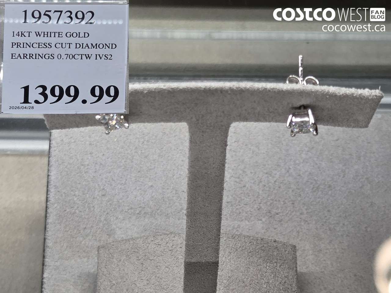 195792 14KT WHITE GOLD PRINCESS CUT DIAMOND EARRINGS 0.70CTW VS2 $1399.99