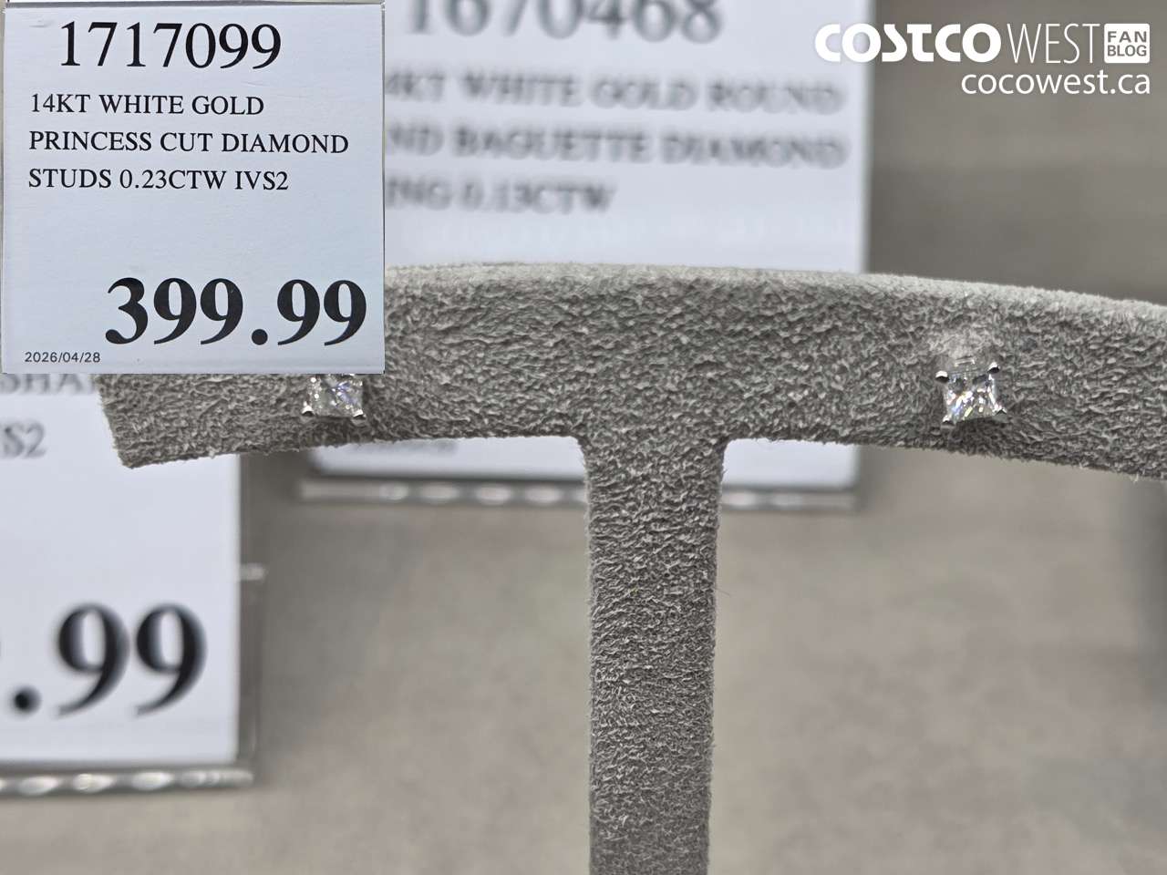 17170099 14KT WHITE GOLD PRINCESS CUT DIAMOND STUDS 0.23CTW VVS2 $399.99