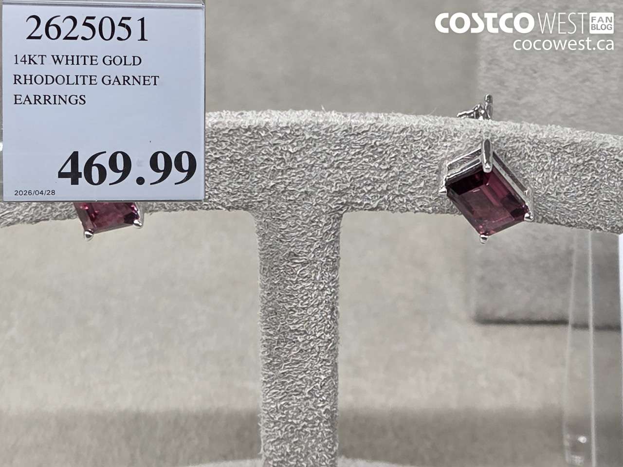 2025051 14KT WHITE GOLD RHODOLITE GARNET EARRINGS $469.99