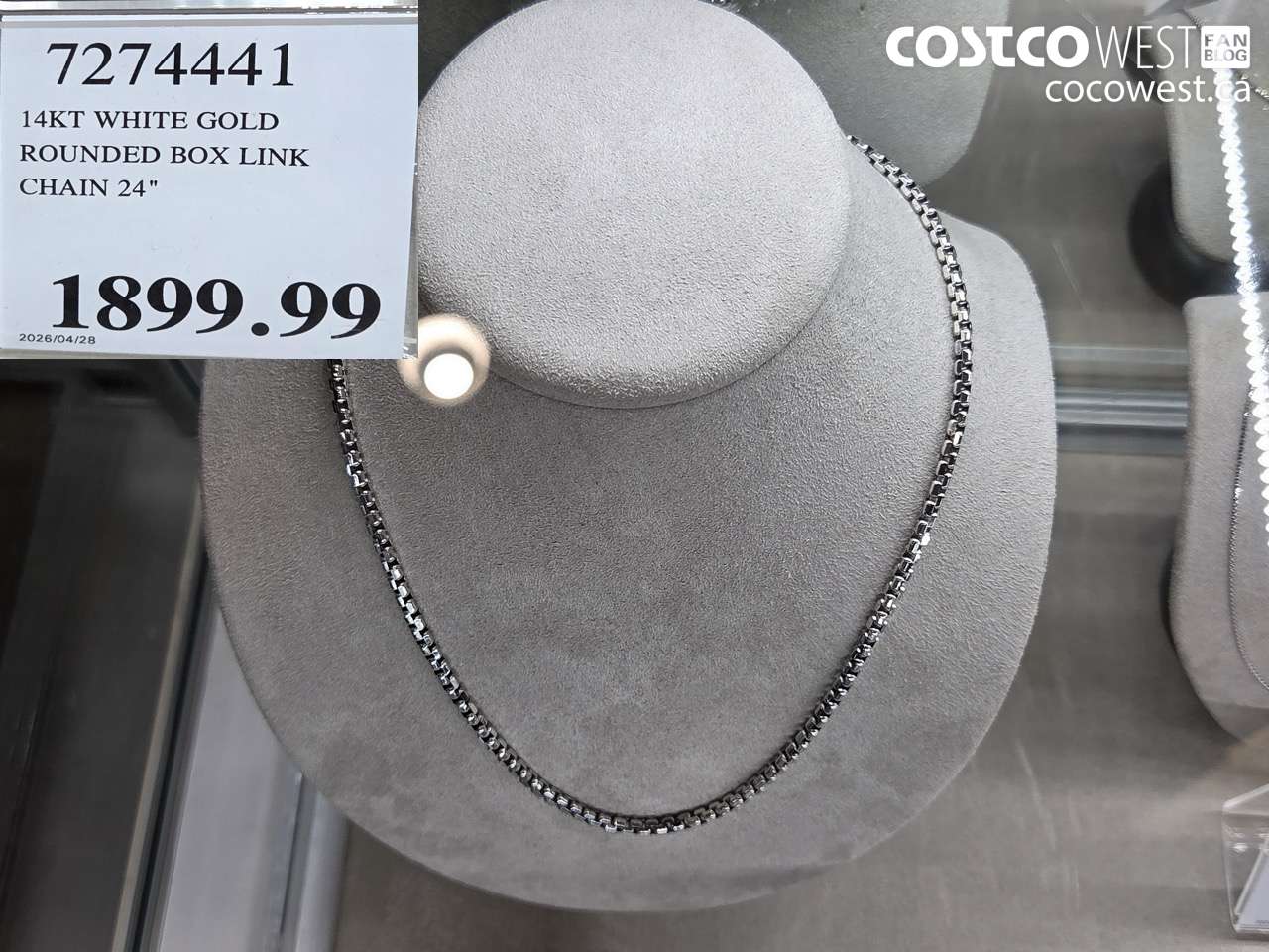 72744441 14KT WHITE GOLD ROUNDED BOX LINK CHAIN 24