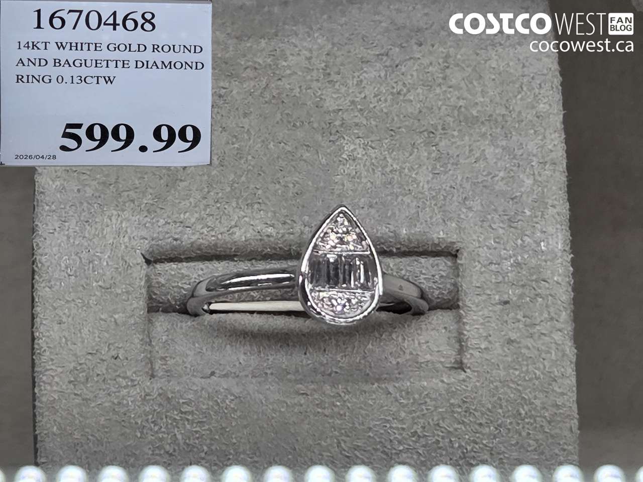 1670468 14KT WHITE GOLD ROUND AND BAGUETTE DIAMOND RING 0.13CTW $599.99