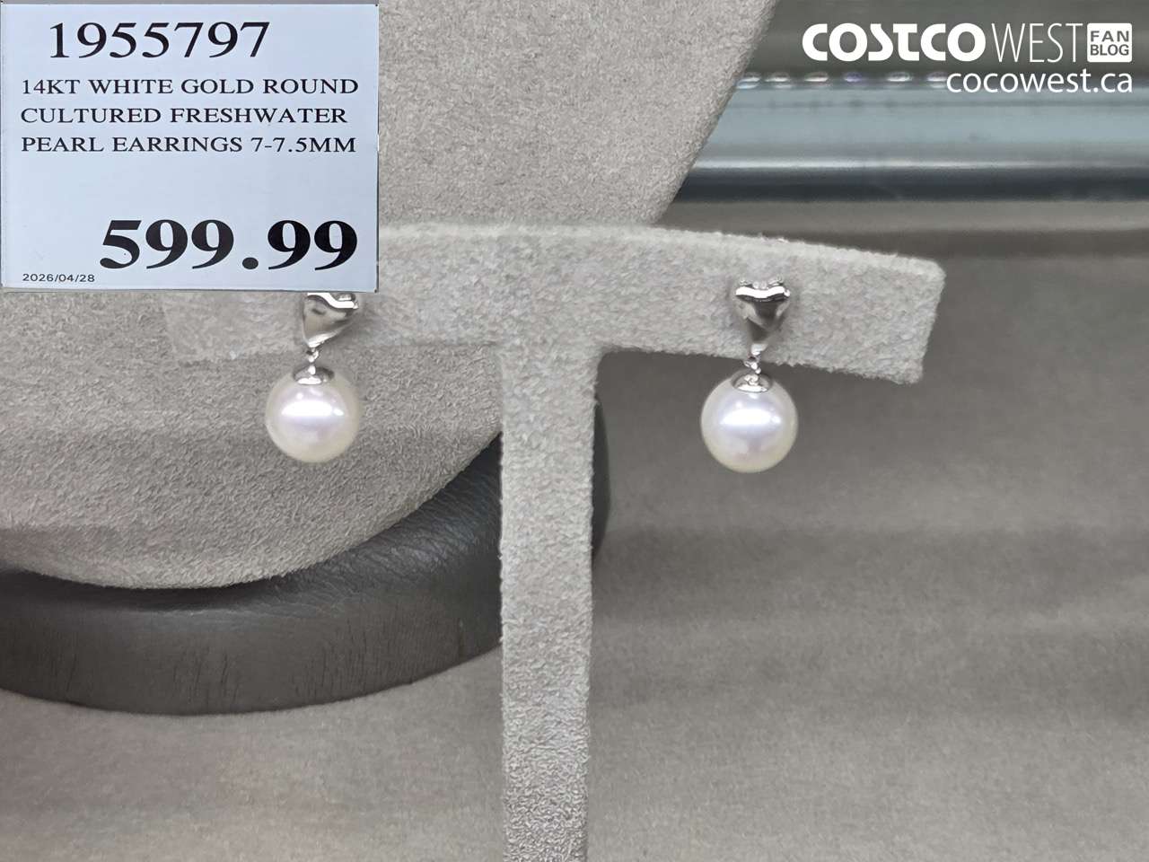 1953797 14KT WHITE GOLD ROUND CULTURED FRESHWATER PEARL EARRINGS 7-7.5MM $599.99